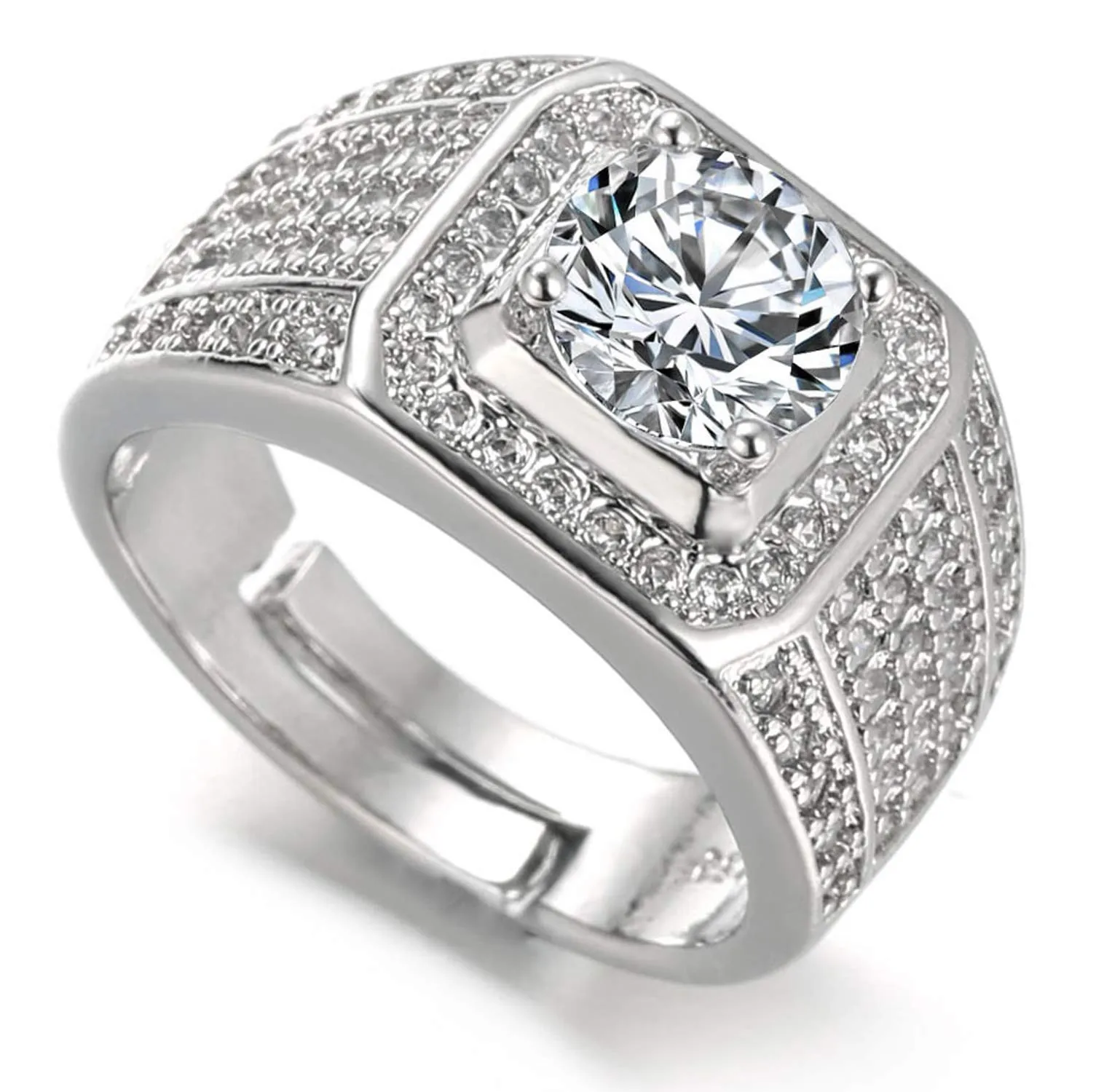 HALUKAKAH Men's Adjustable White Gold Finish Diamond Ring - immagine 5