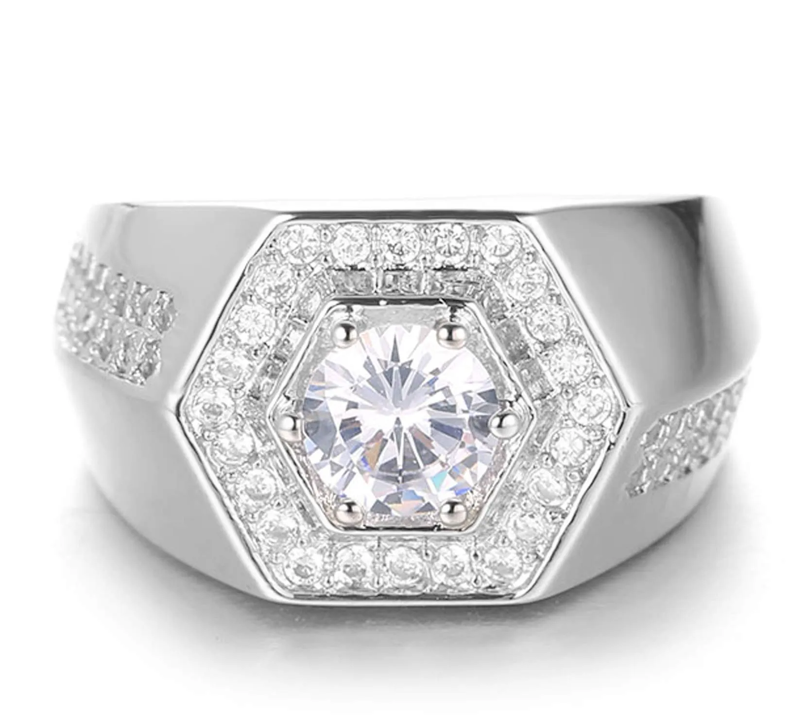 HALUKAKAH Men's White Gold Finish Iced Out Diamond Ring, Adjustable Size - immagine 3