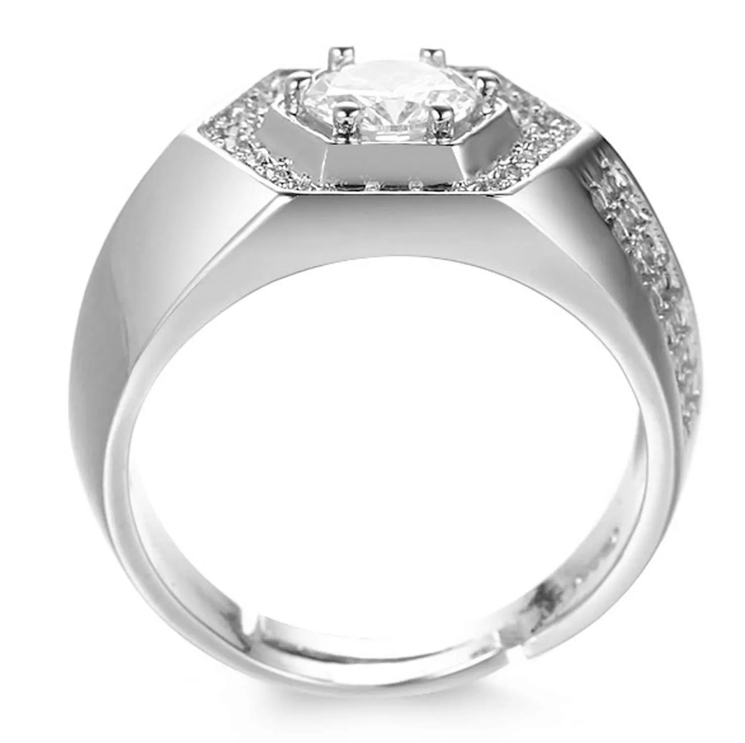 HALUKAKAH Men's White Gold Finish Iced Out Diamond Ring, Adjustable Size - immagine 4