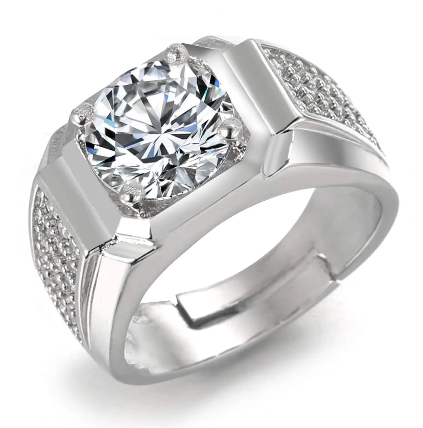 HALUKAKAH Anello in Oro Bianco con Diamanti Iced Out per Uomo, Taglia Regolabile - immagine 1