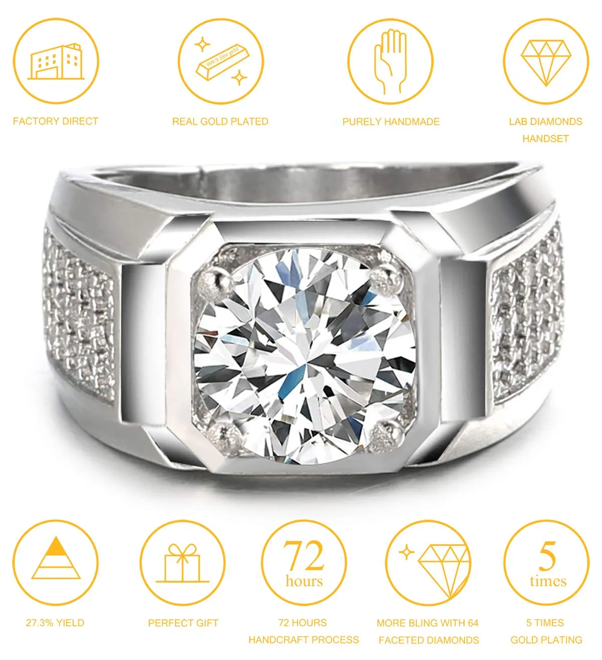 HALUKAKAH Anello in Oro Bianco con Diamanti Iced Out per Uomo, Taglia Regolabile - immagine 2