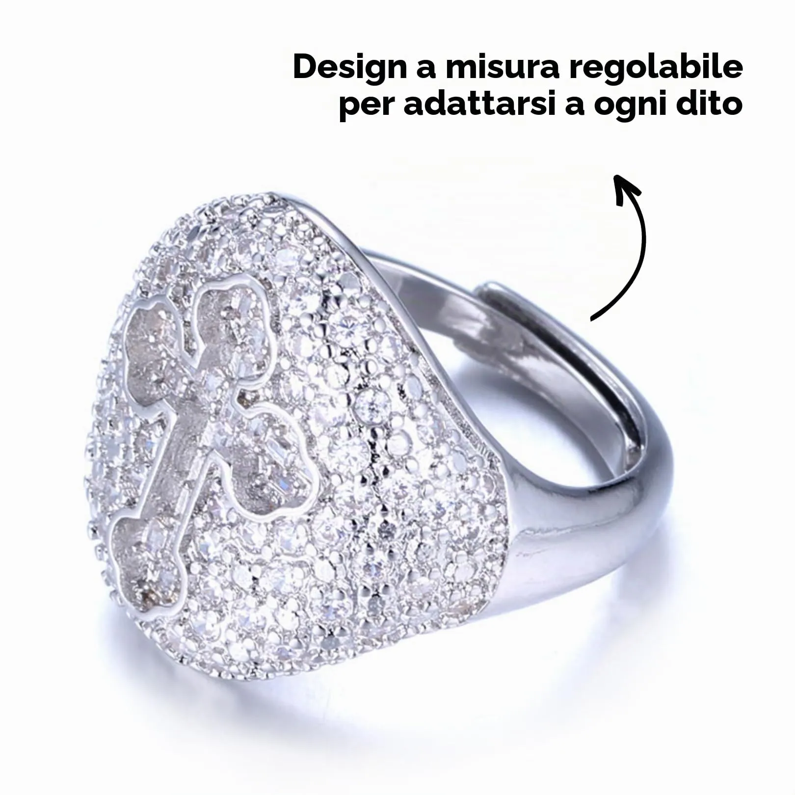 HALUKAKAH Anello Croce in Oro Bianco Platino Placcato con Diamanti, Taglia Regolabile - immagine 5