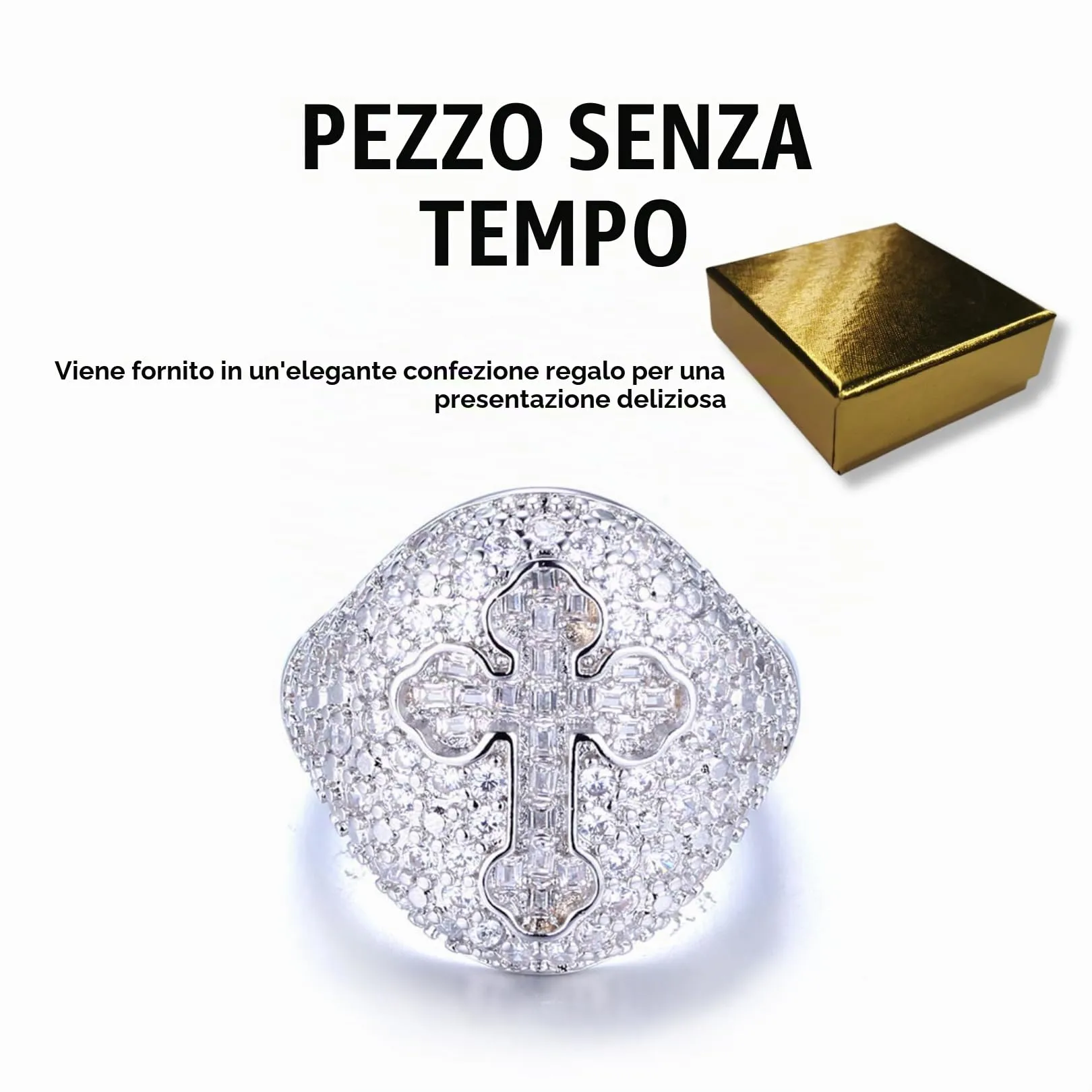 HALUKAKAH Anello Croce in Oro Bianco Platino Placcato con Diamanti, Taglia Regolabile - immagine 6