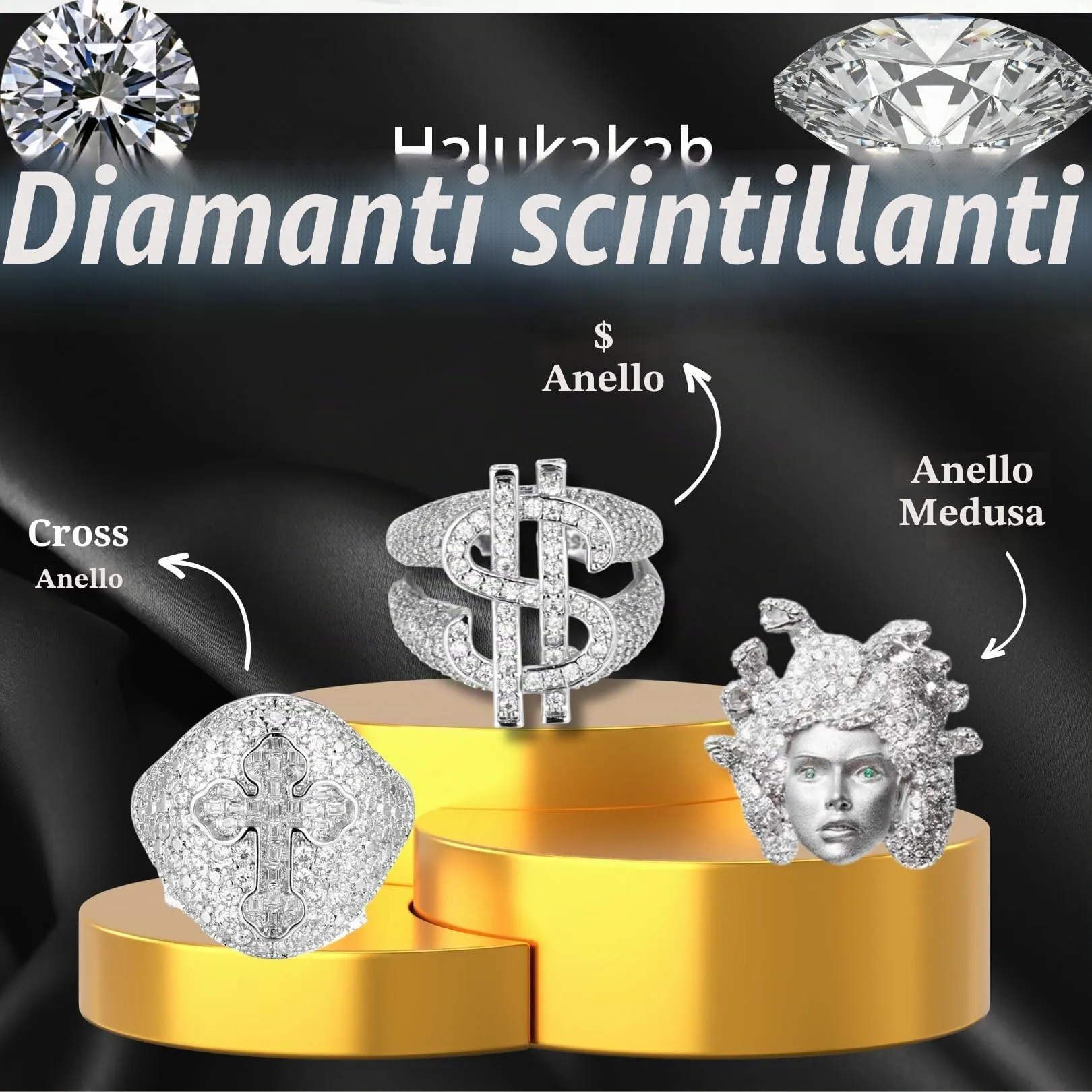 HALUKAKAH Anello Croce in Oro Bianco Platino Placcato con Diamanti, Taglia Regolabile - immagine 7