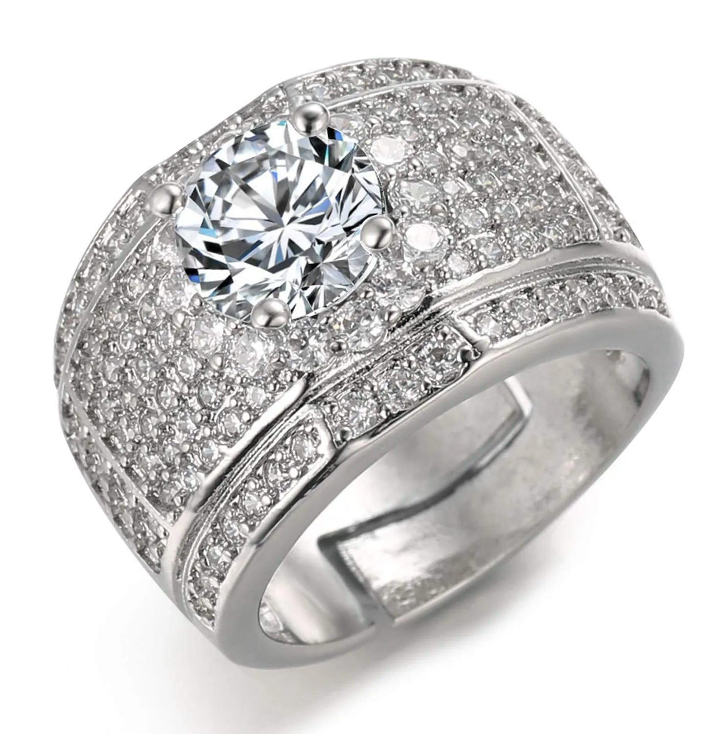 HALUKAKAH Men's White Gold Finish Adjustable Diamond Ring - immagine 1