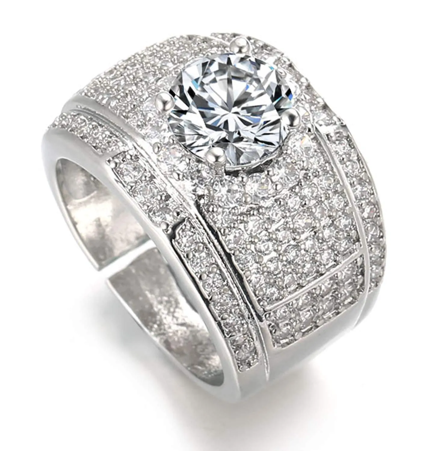 HALUKAKAH Men's White Gold Finish Adjustable Diamond Ring - immagine 5