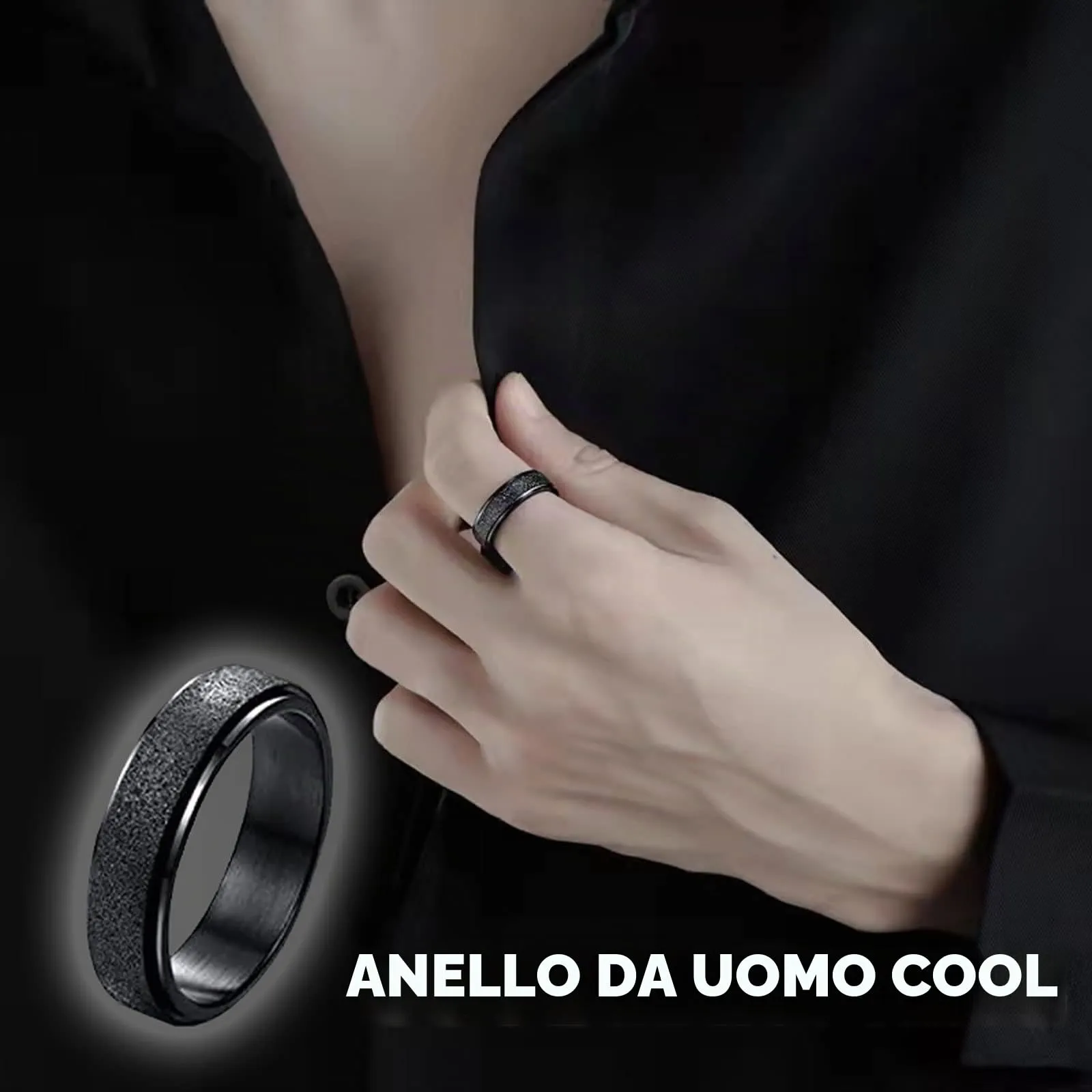 LOCCY Anelli Spinner in Acciaio Inox, Set da 8 Pezzi, Neri con Catena Antistress, 8 mm, Dimensione 30 - immagine 5