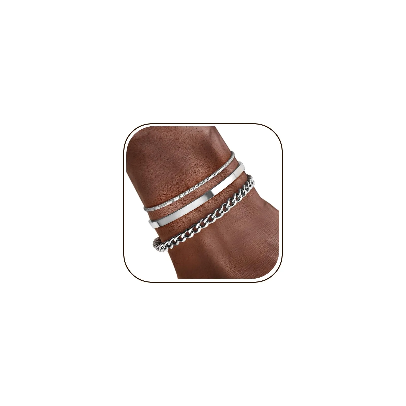 J.Fée Set di 3 Bracciali Uomo in Acciaio Inossidabile 316L, Argento - immagine 1