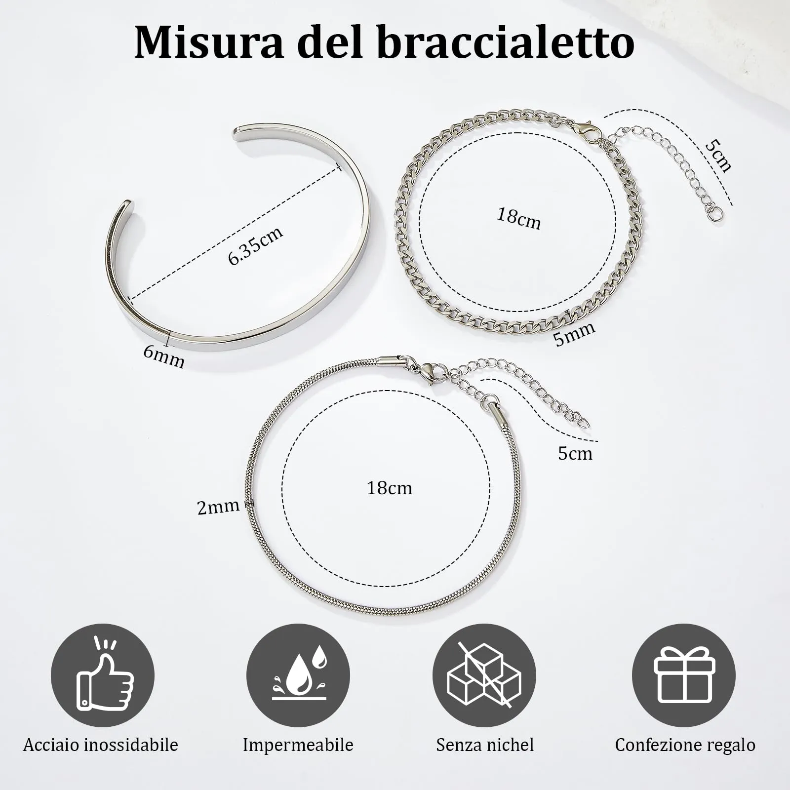 J.Fée Set di 3 Bracciali Uomo in Acciaio Inossidabile 316L, Argento - immagine 5
