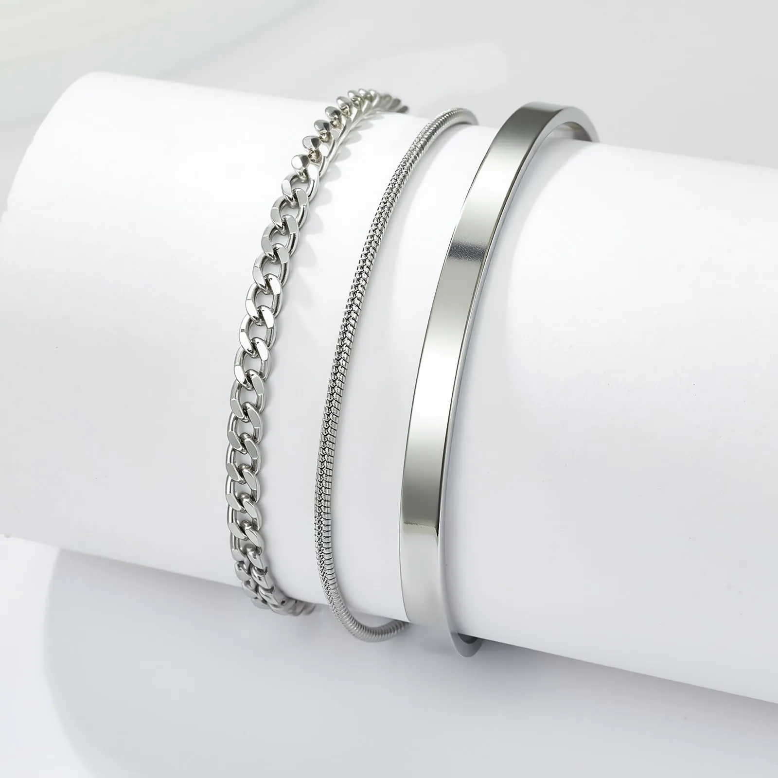 J.Fée Set di 3 Bracciali Uomo in Acciaio Inossidabile 316L, Argento - immagine 7