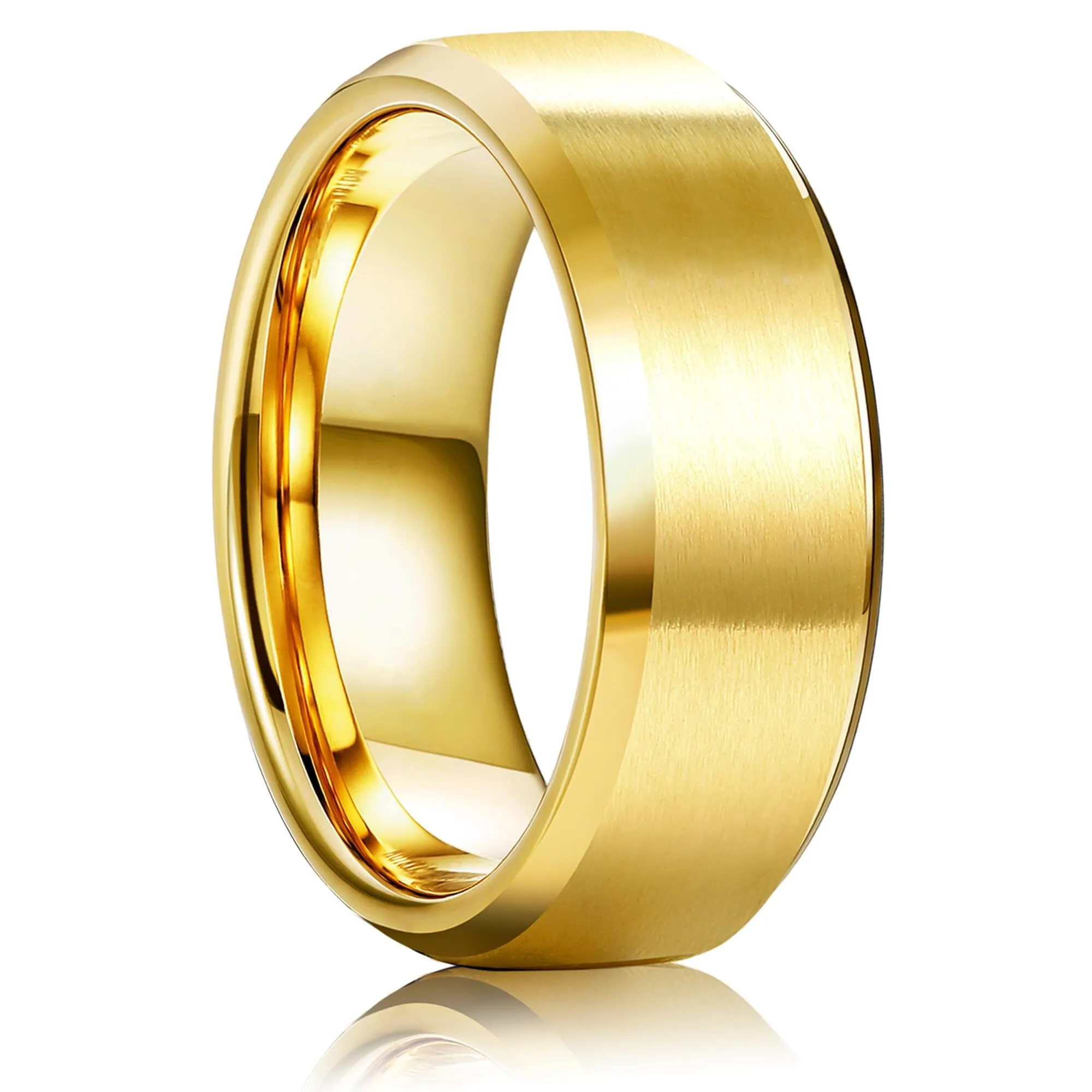 WATEFOER Anelli in Acciaio Inox per Uomo e Donne 8mm, Fede Nuziale con Finitura Opaca e Bordo Lucido, Oro, Misura 8 - immagine 1