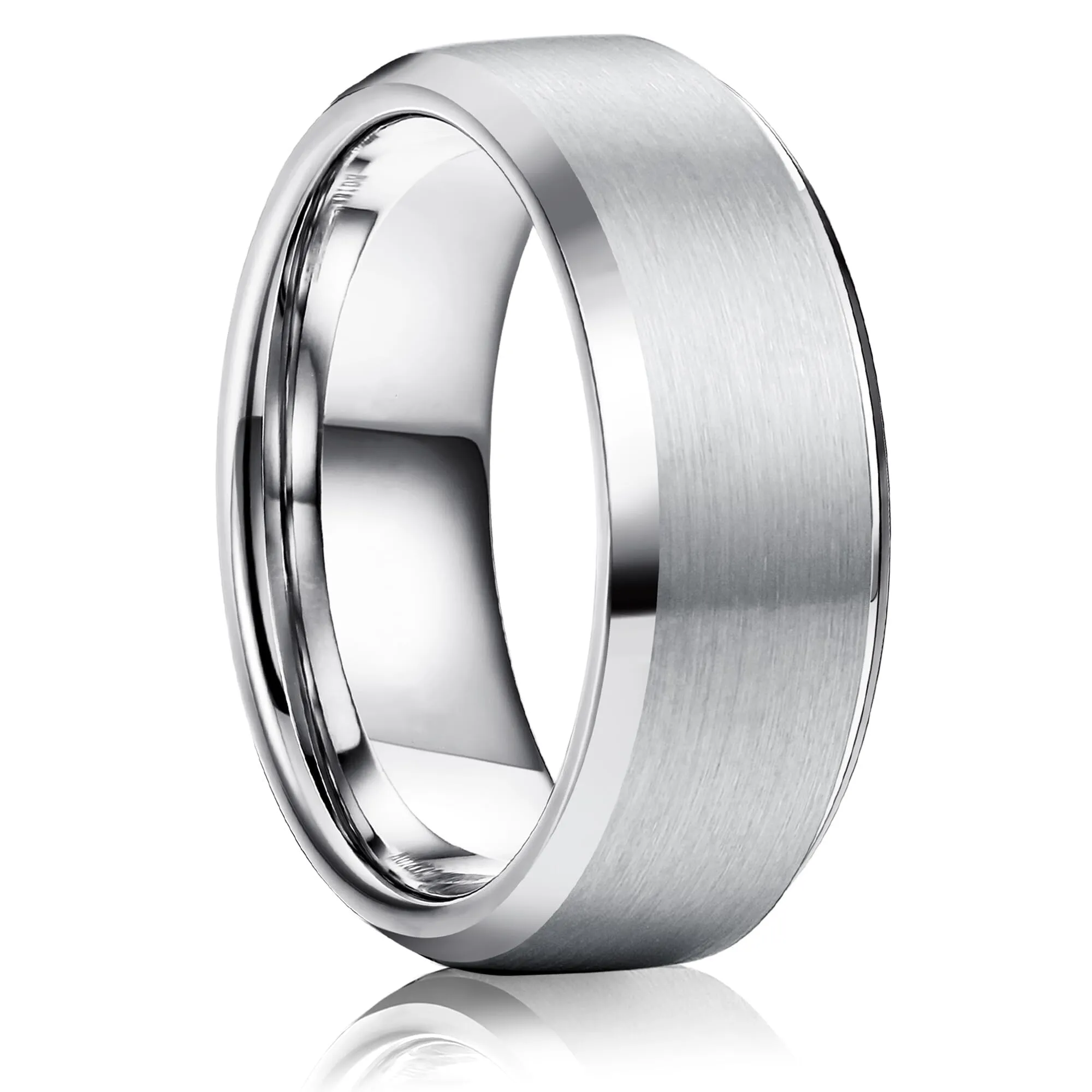 WATEFOER Anelli in Acciaio Inox 8mm, Fascia Nuziale con Finitura Opaca e Bordo Lucido Smussato, Unisex (Argento, 8) - immagine 1