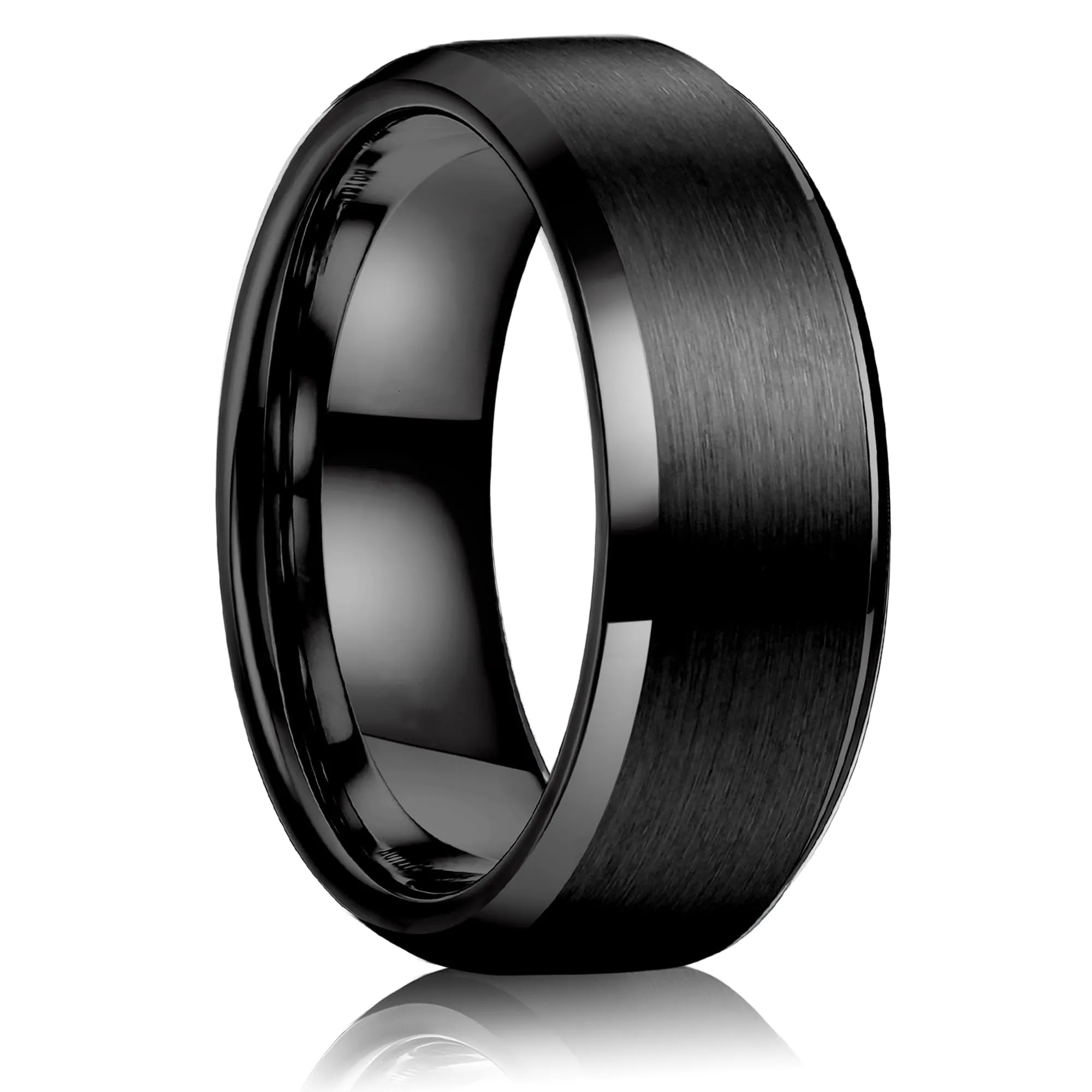 WATEFOER Anello in Acciaio Inox 8mm Nero, Finitura Opaca e Bordo Lucido, Taglia 9 - immagine 1