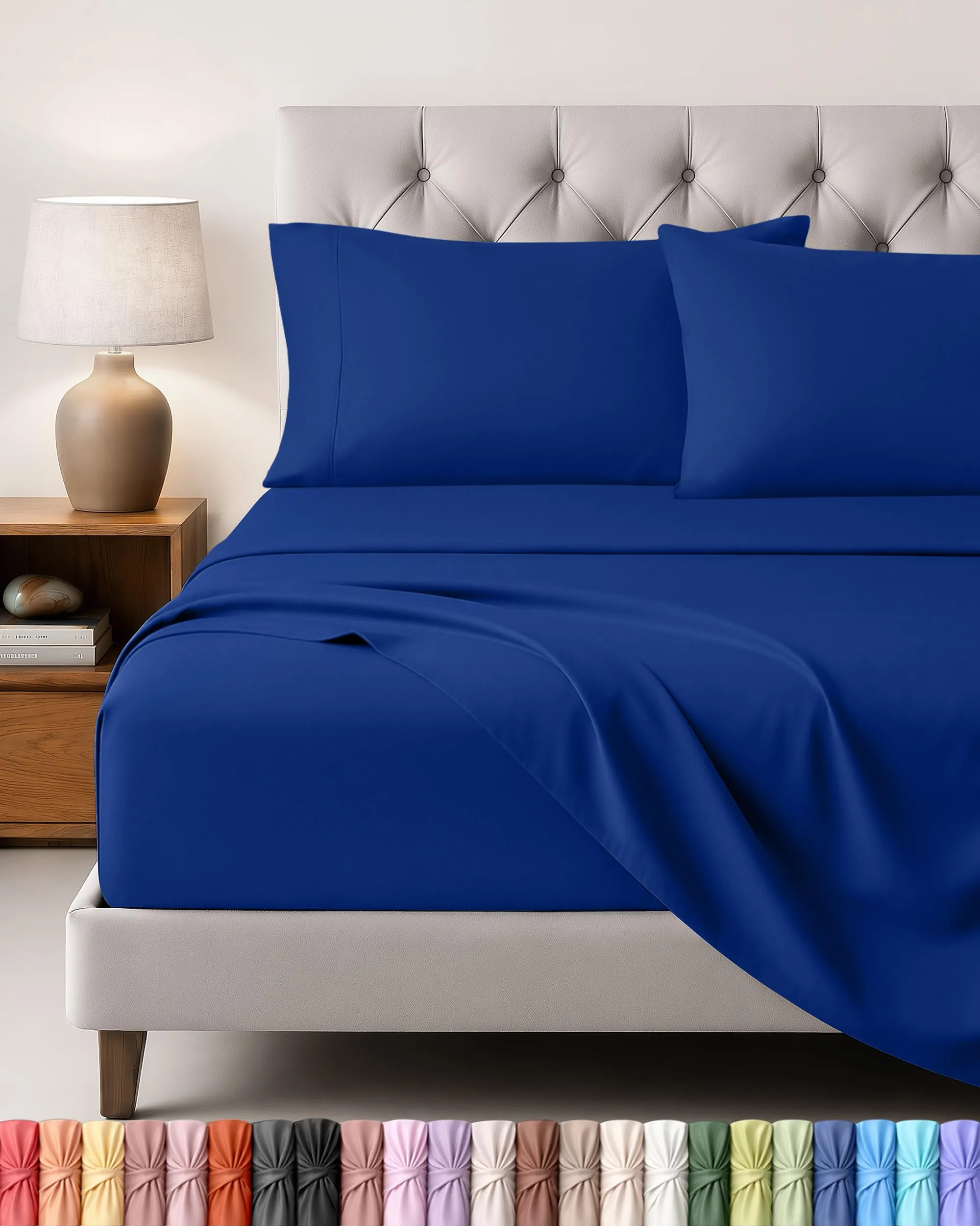 Utopia Bedding Set Lenzuola Letto 4 Pezzi, 180x200cm, Blu Reale - immagine 1