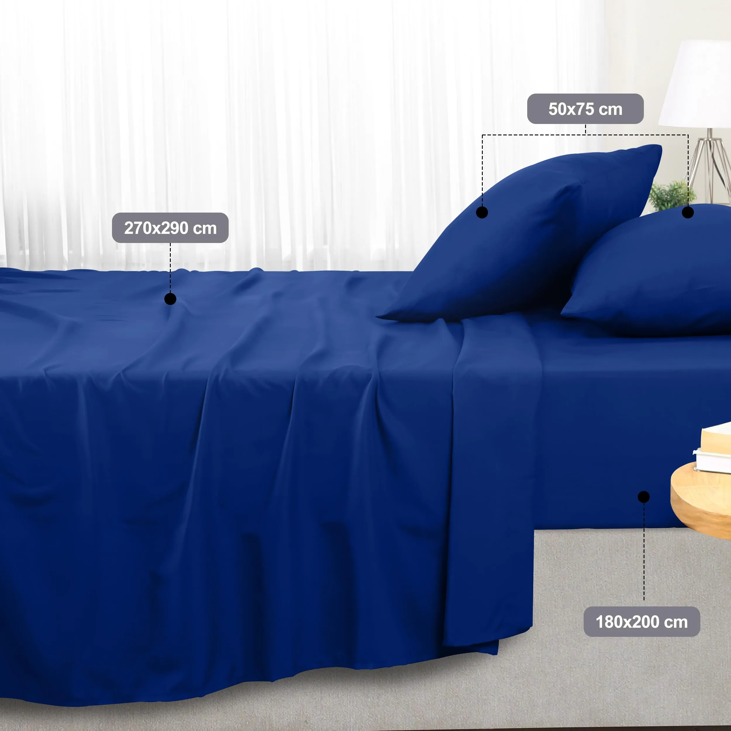 Utopia Bedding Set Lenzuola Letto 4 Pezzi, 180x200cm, Blu Reale - immagine 2