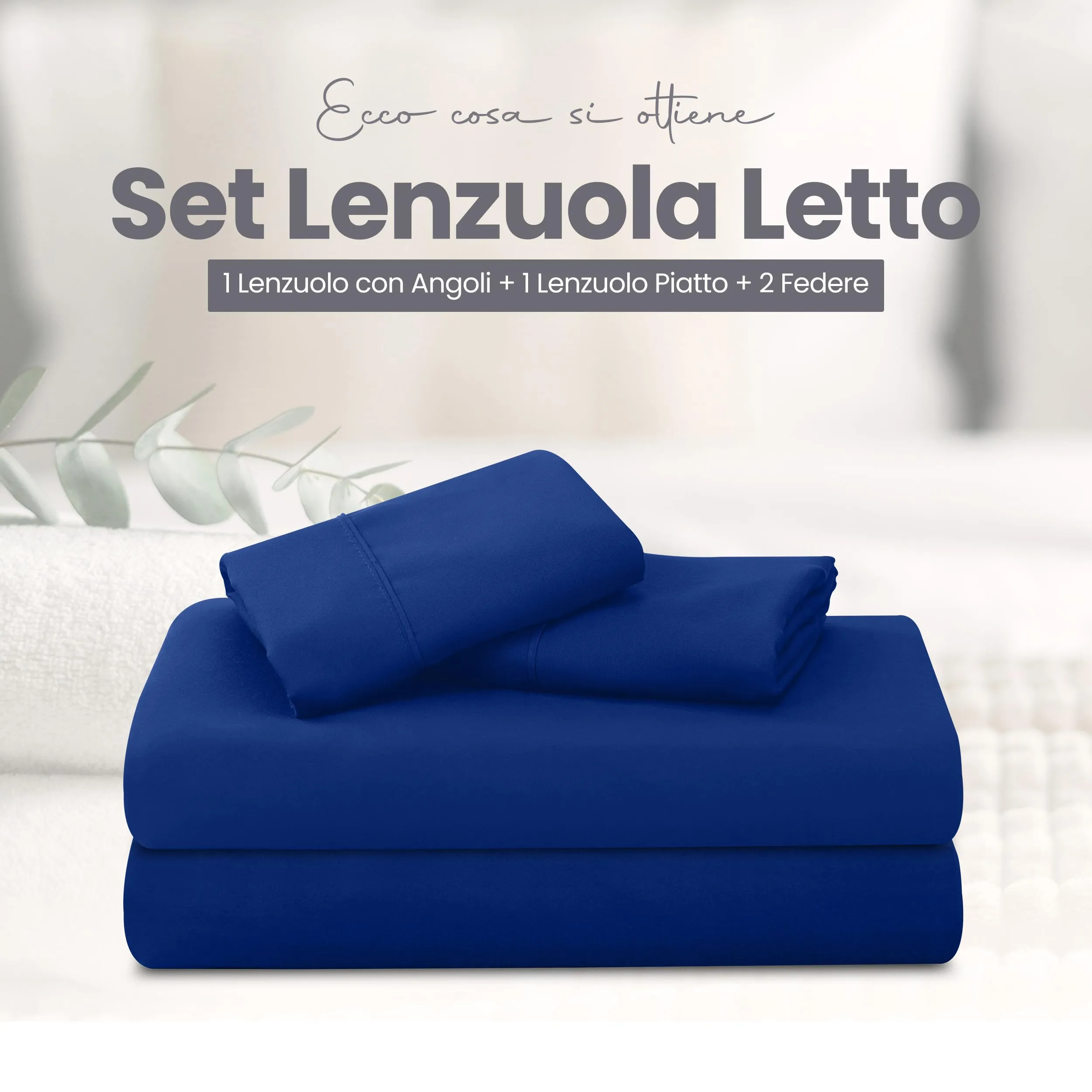 Utopia Bedding Set Lenzuola Letto 4 Pezzi, 180x200cm, Blu Reale - immagine 3