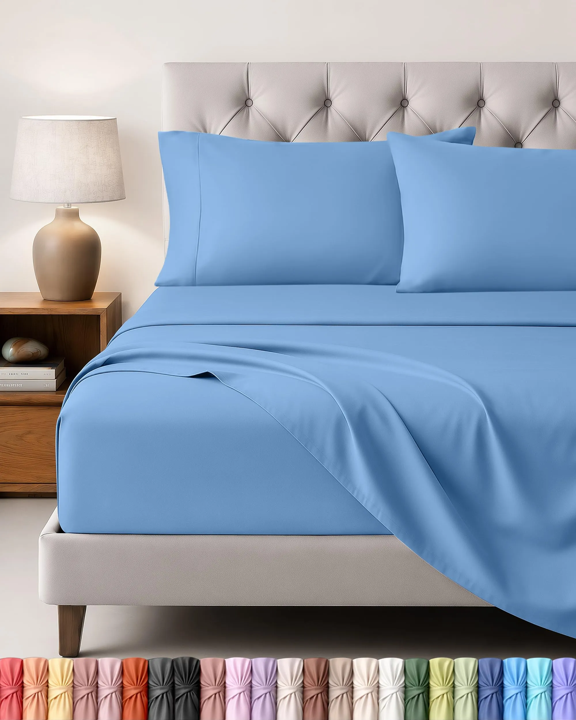 Utopia Bedding Set Lenzuola Letto 4 Pezzi, 135x190cm, Blu Olandese - immagine 1