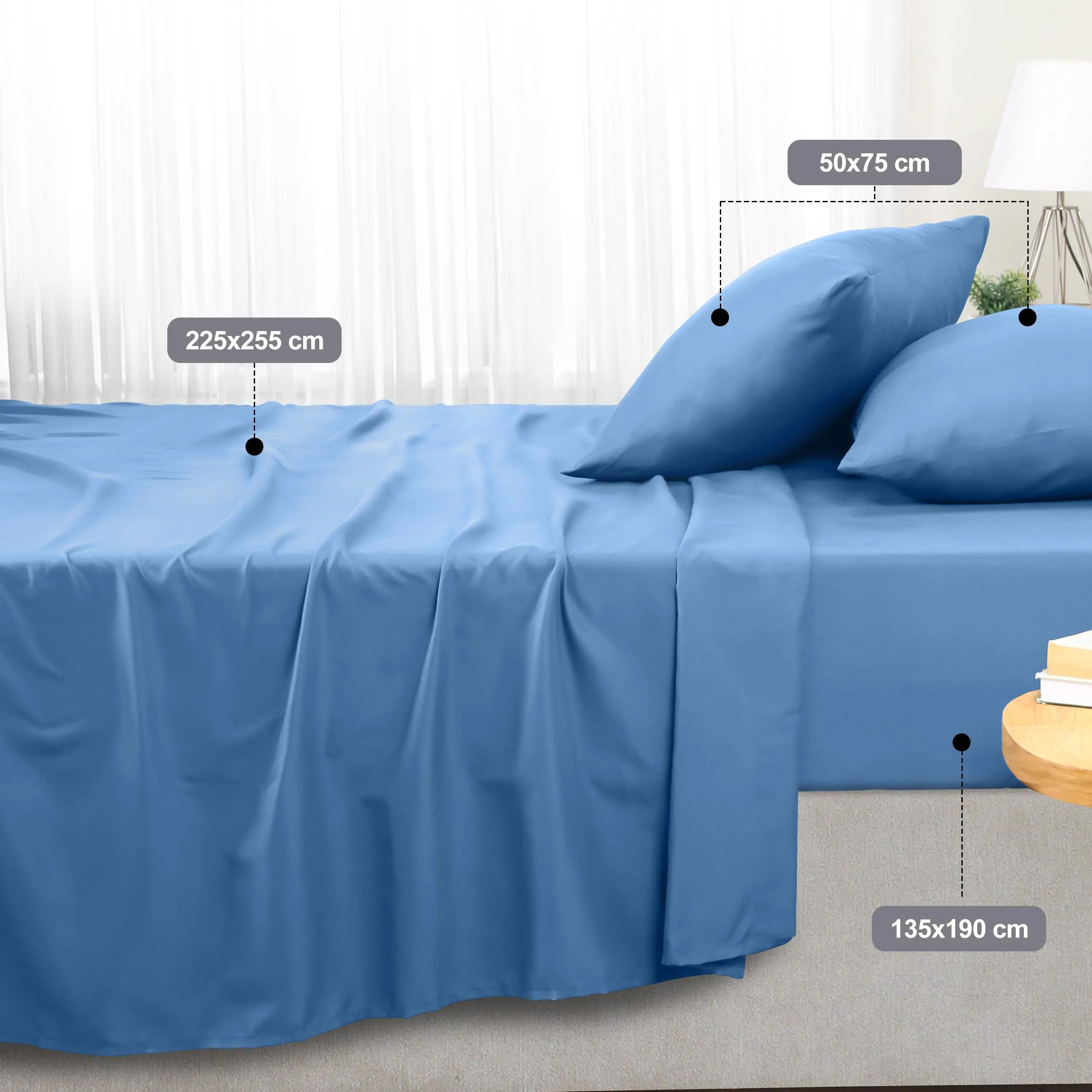 Utopia Bedding Set Lenzuola Letto 4 Pezzi, 135x190cm, Blu Olandese - immagine 2