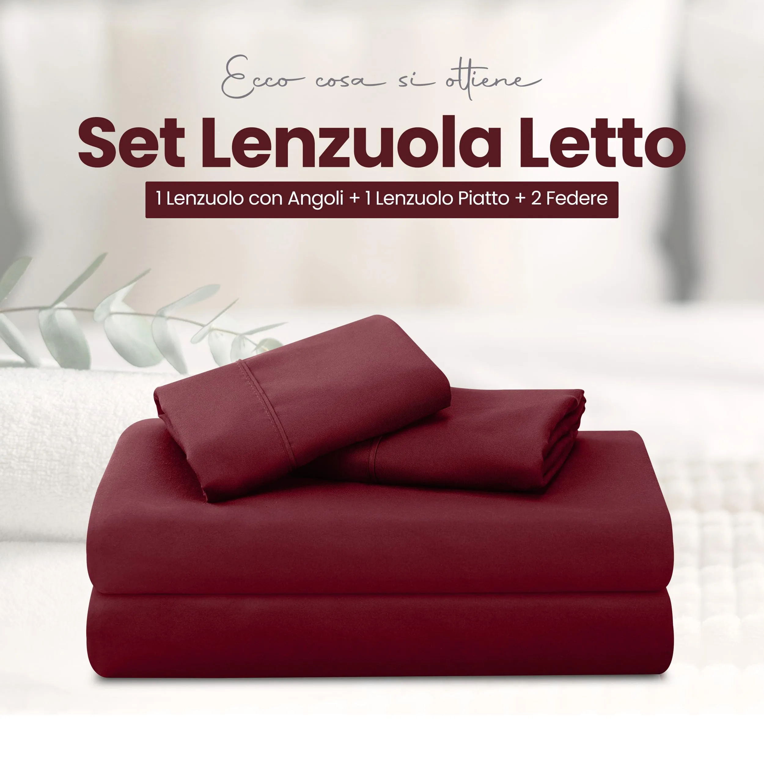 Utopia Bedding Set Lenzuola Letto 4 Pezzi, 160x200cm, Bordeaux - immagine 3