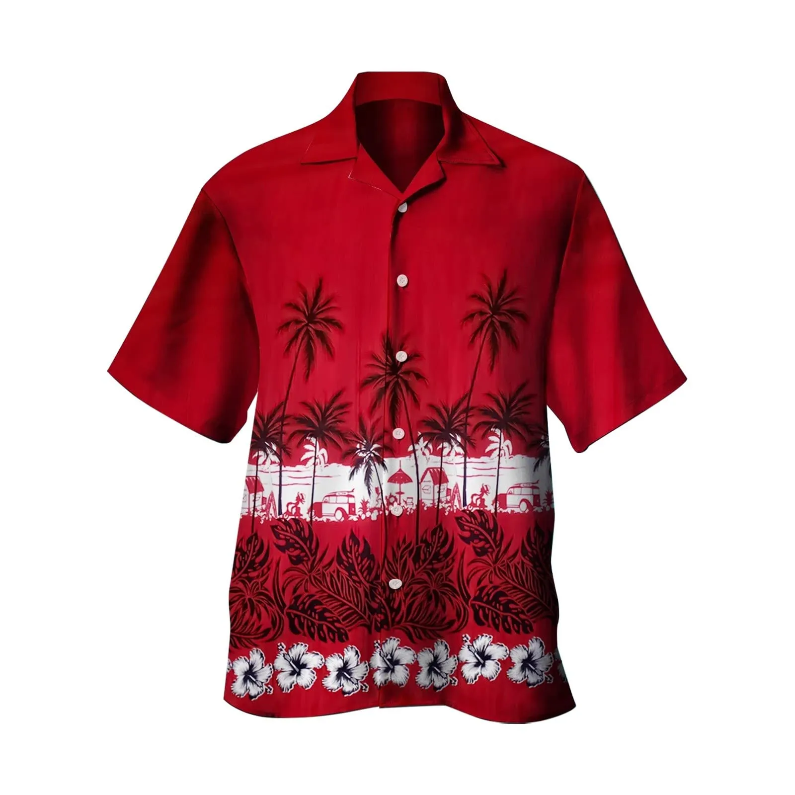 Generisch Camicia da uomo a maniche corte con stampa digitale 3D, oversize, rosso, M - immagine 1