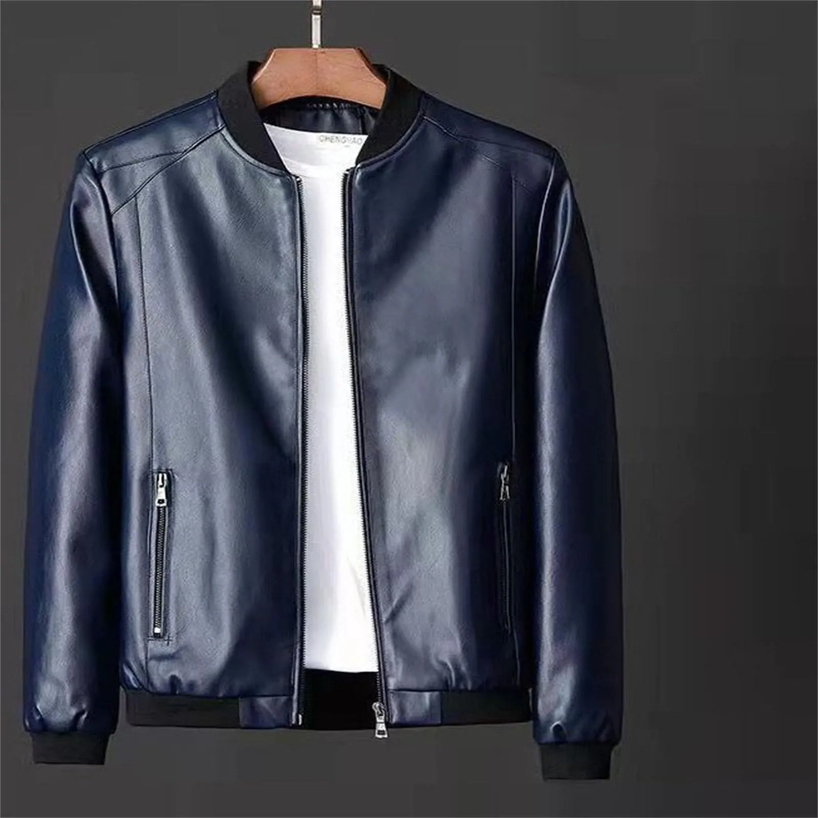Generic Giubbotto in Ecopelle da Uomo, Giacca Bomber con Colletto Rialzato e Chiusura Lampo, Casual per Motociclisti - immagine 3