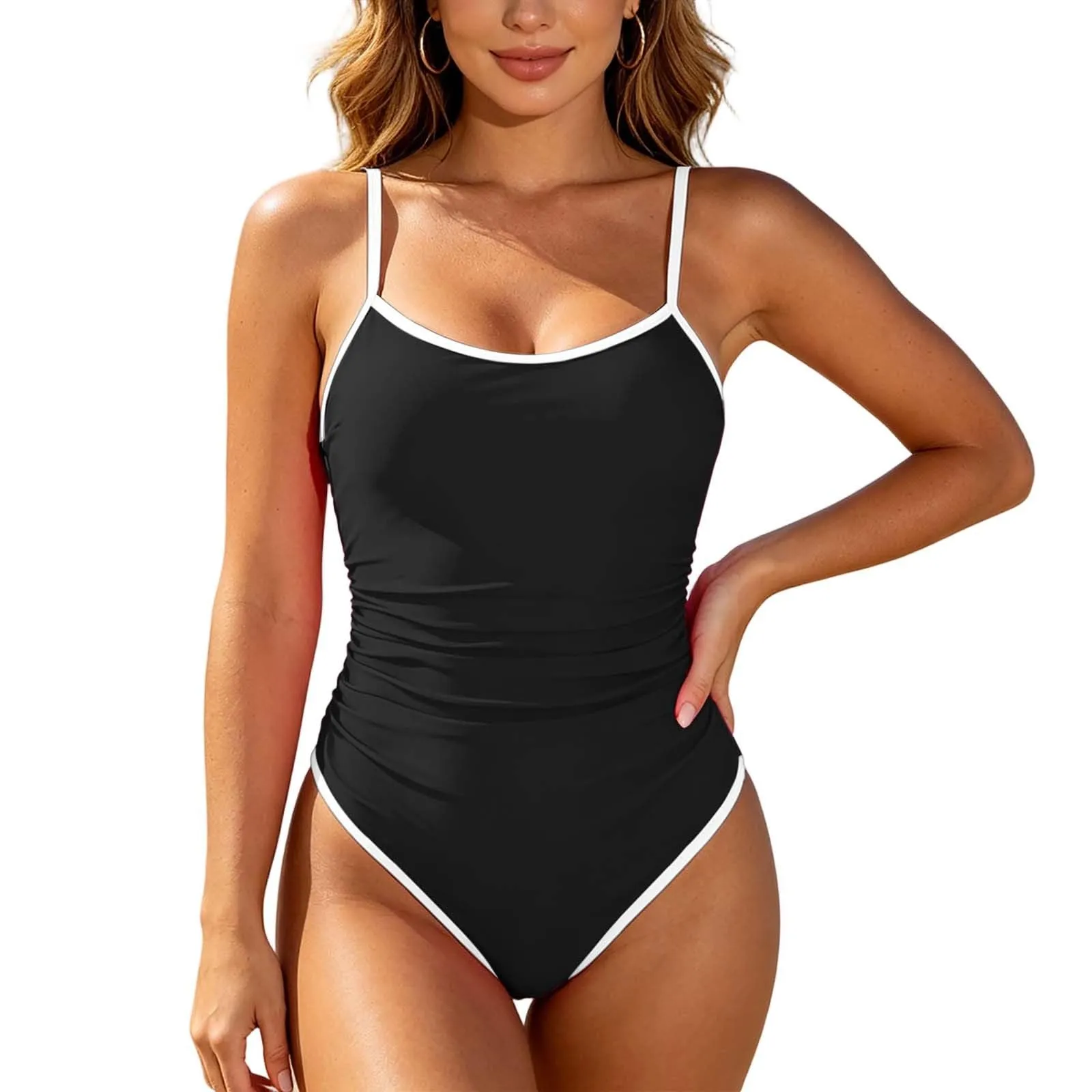 Vhersily Costume da Bagno Donna Intero Monokini Scollo a V Push Up Vita Alta Nero - immagine 1