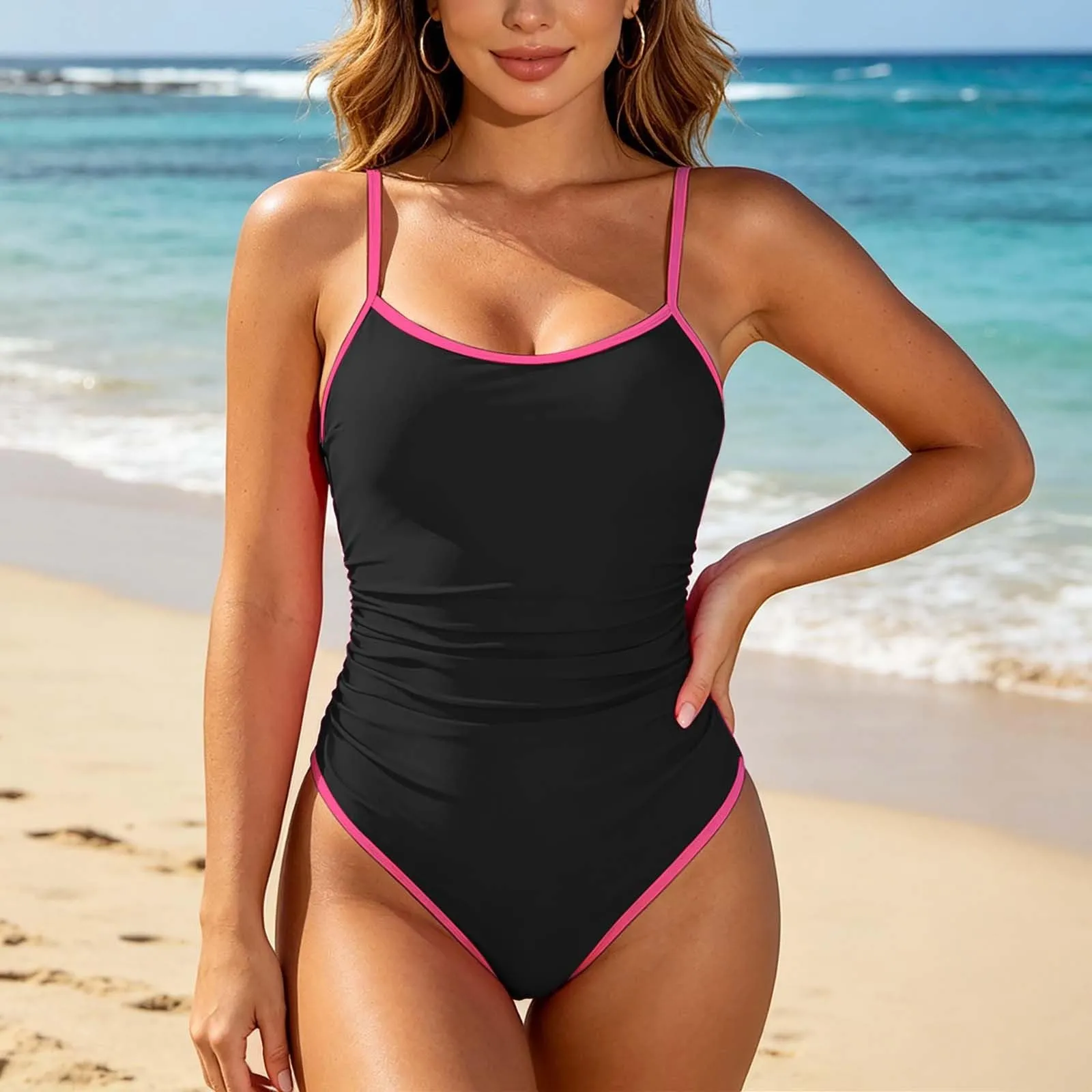 Vhersily Costume da Bagno Donna Intero Monokini Push Up Vita Alta Nero - immagine 3