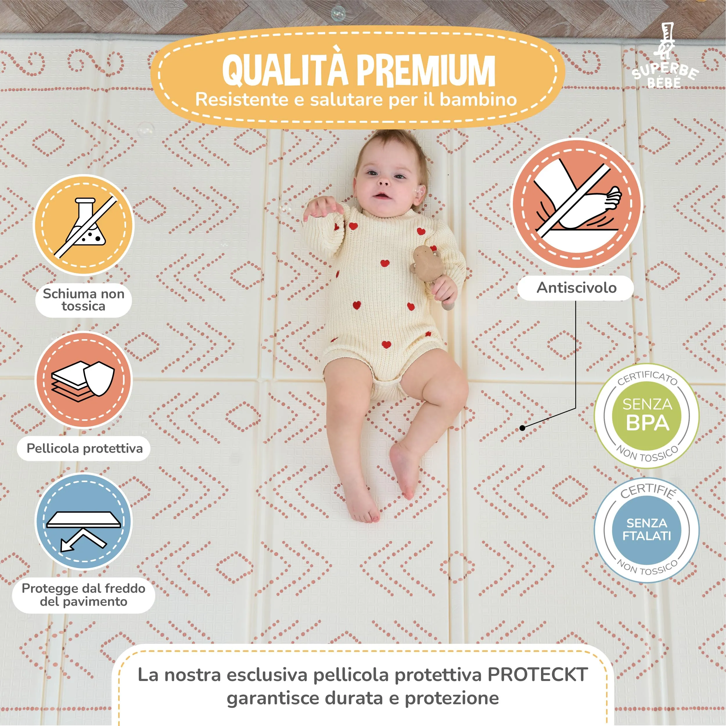 SUPERBE BEBE Tappeto Gioco Bambini Pieghevole 150x180x1cm Montessori Reversibile in Schiuma - immagine 5