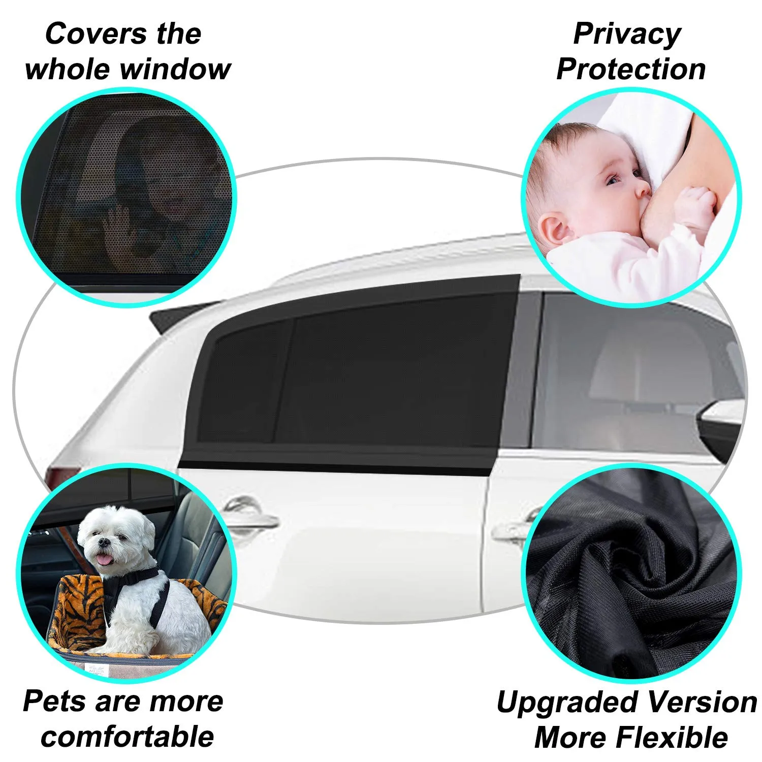 WIN.MAX Tendine Parasole Auto Universali Finestrini Laterali, 2 Pezzi, Anti-UV e Anti-Zanzara, Taglia L - immagine 2