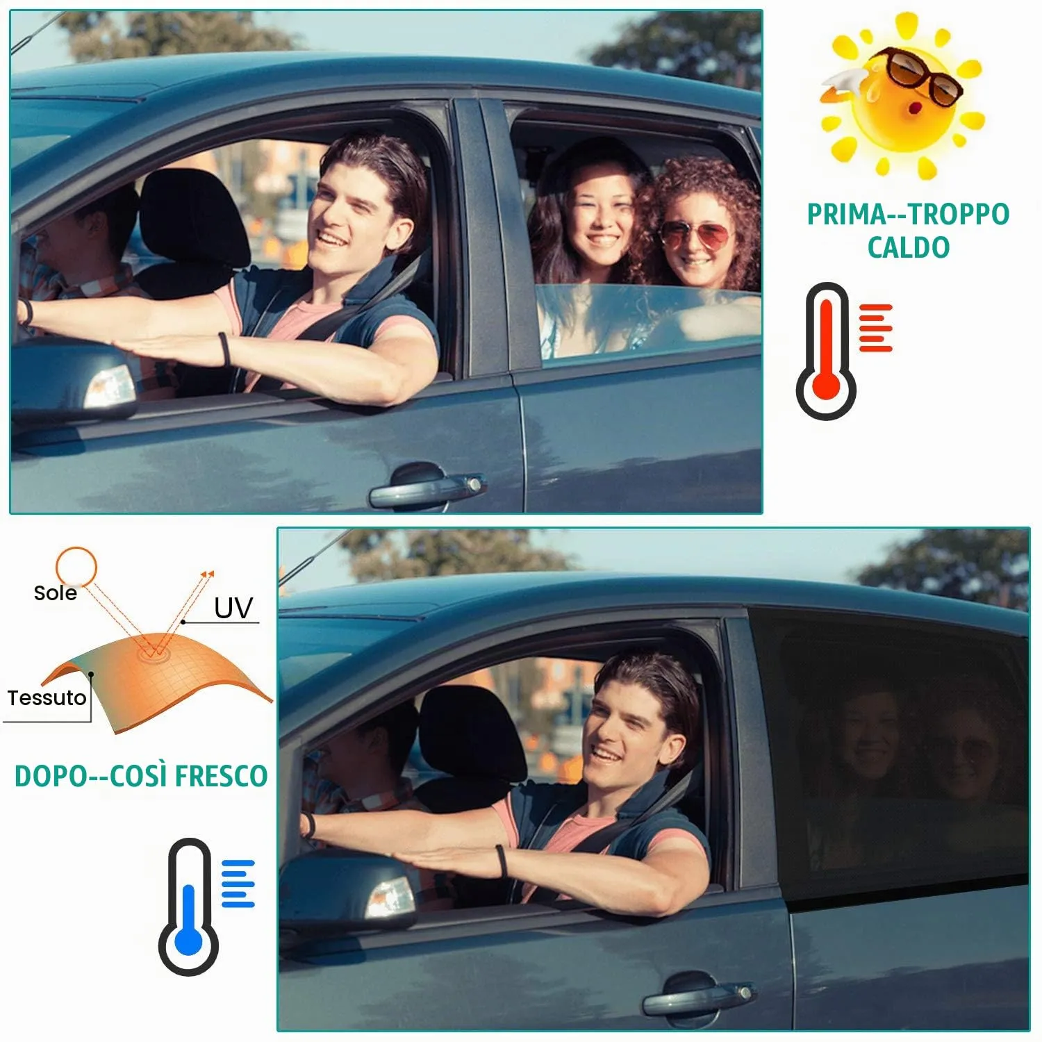 WIN.MAX Tendine Parasole Auto Universali Finestrini Laterali, 2 Pezzi, Anti-UV e Anti-Zanzara, Taglia L - immagine 4