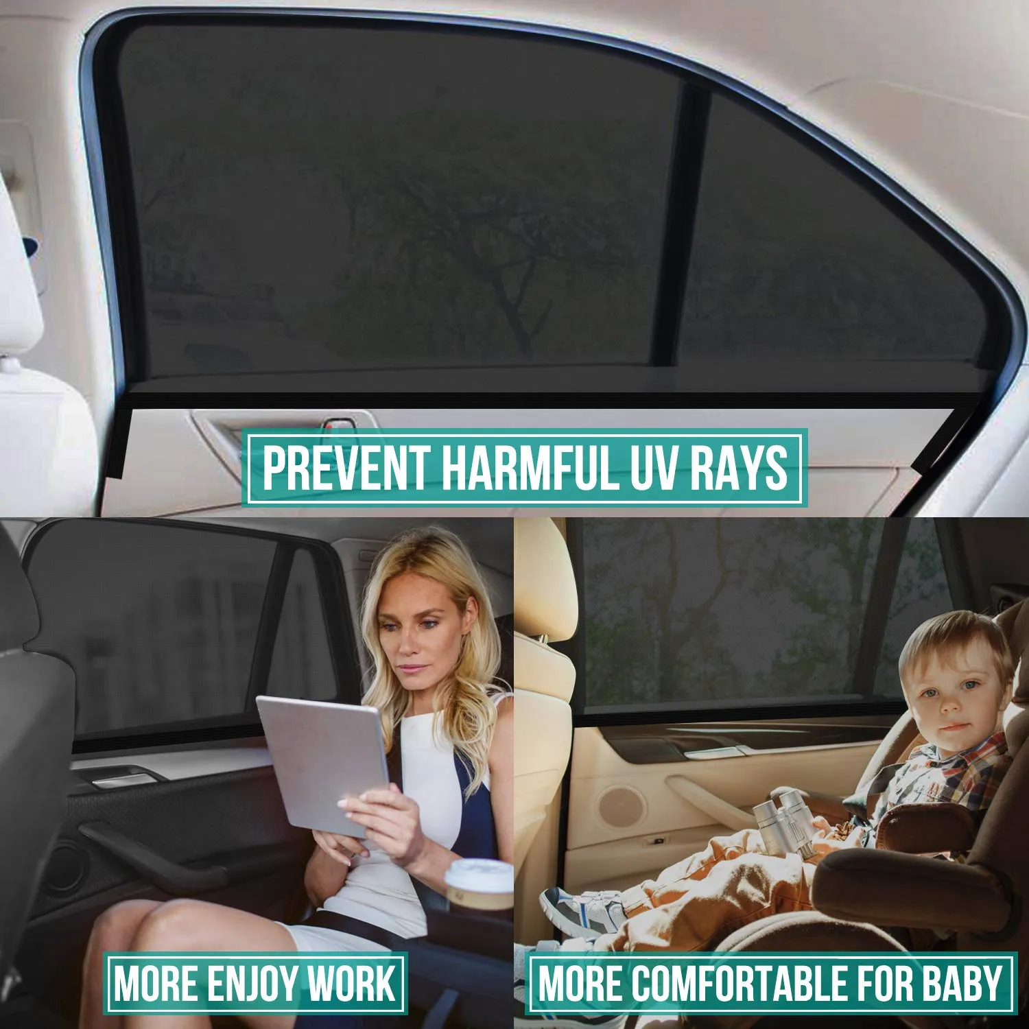 WIN.MAX Tendine Parasole Auto Universali Finestrini Laterali, 2 Pezzi, Anti-UV e Anti-Zanzara, Taglia L - immagine 5