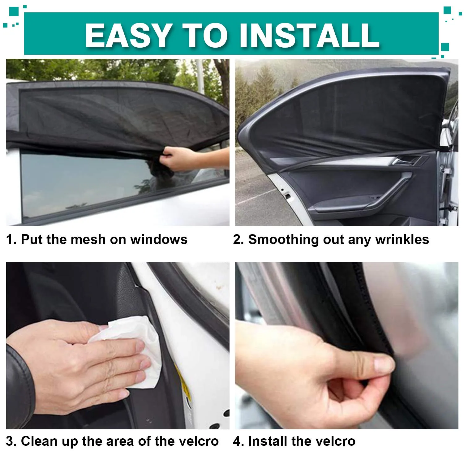 WIN.MAX Tendine Parasole Auto Universali Finestrini Laterali, 2 Pezzi, Anti-UV e Anti-Zanzara, Taglia L - immagine 6