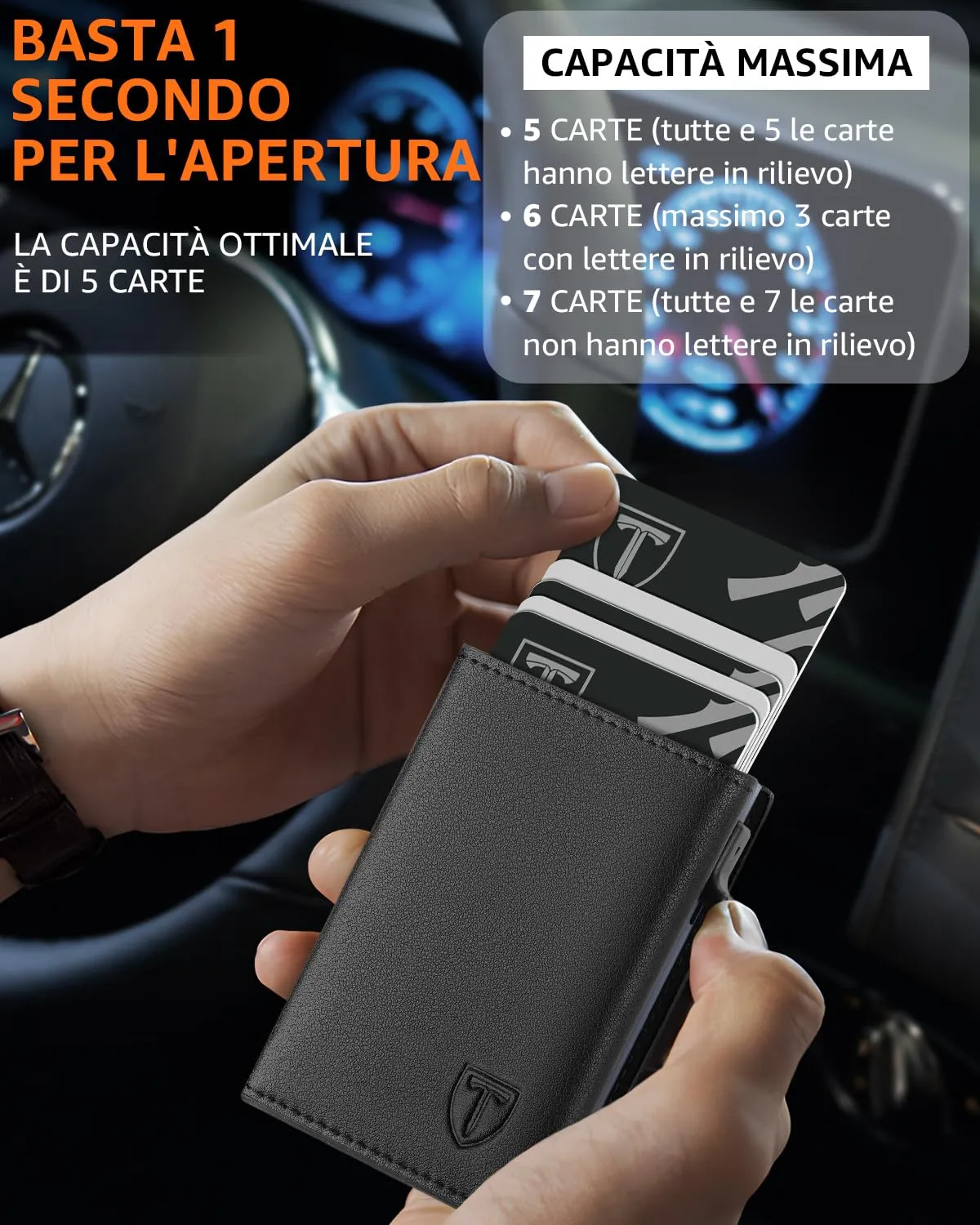 TEEHON Portafoglio Uomo Slim in Pelle con Protezione RFID, Portacarte con Meccanismo a Comparsa e Portamonete - Nero & Grigio - immagine 4