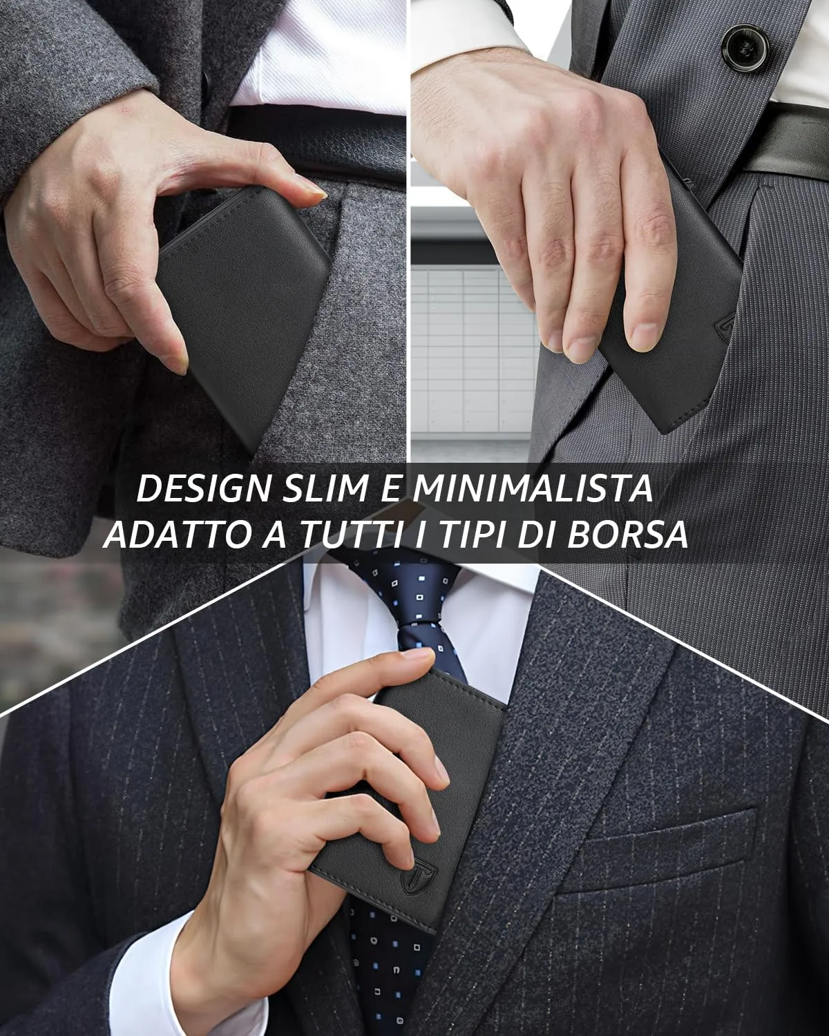 TEEHON Portafoglio Uomo Slim in Pelle con Protezione RFID, Portacarte con Meccanismo a Comparsa, Portamonete e Scomparto Banconote - Nero e Arancione - immagine 6