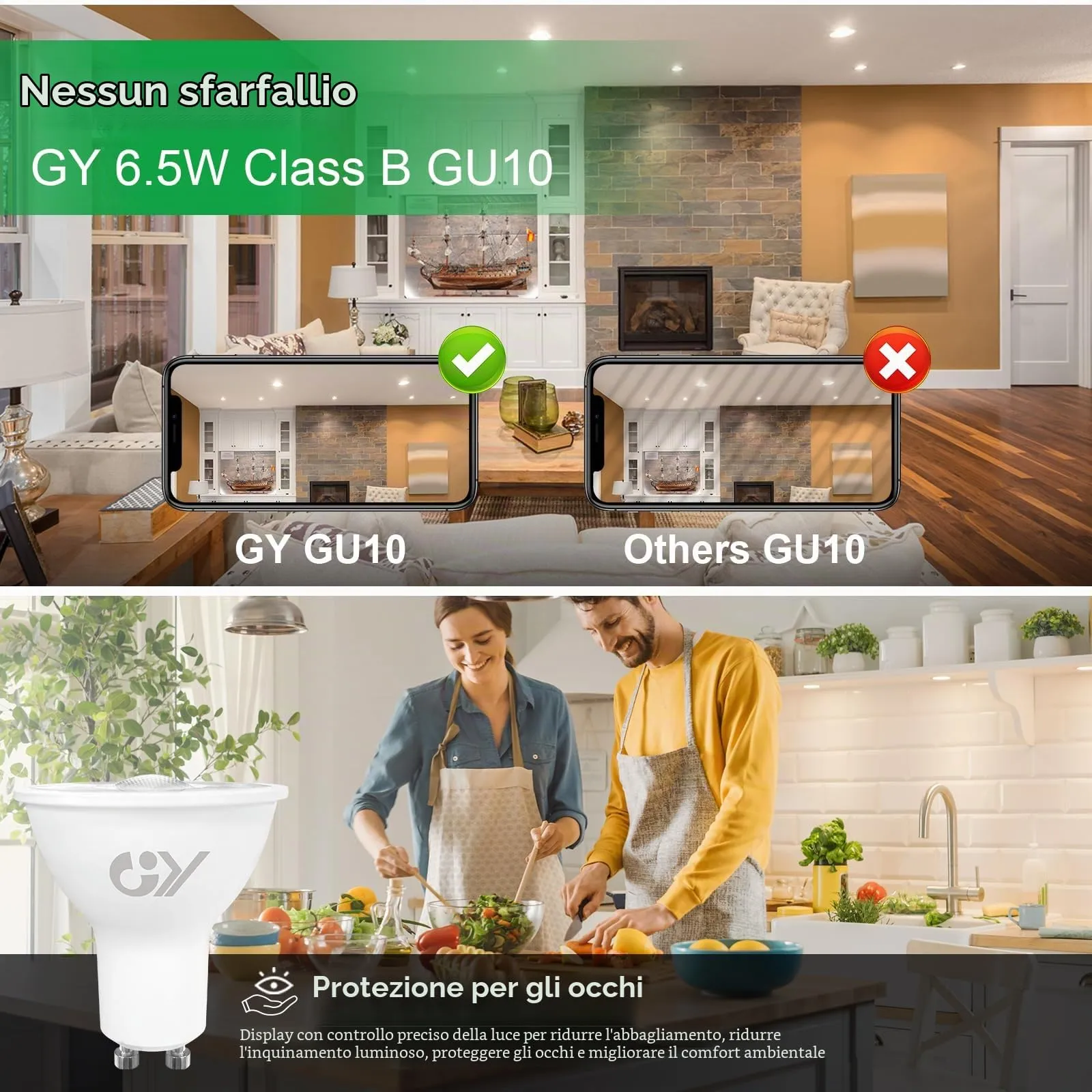 GY Classe B Lampadine GU10 LED Spot, 6,5W, 1025LM, Bianco Caldo 2700K, 36°, Non Dimmerabile, Confezione da 6 - immagine 9