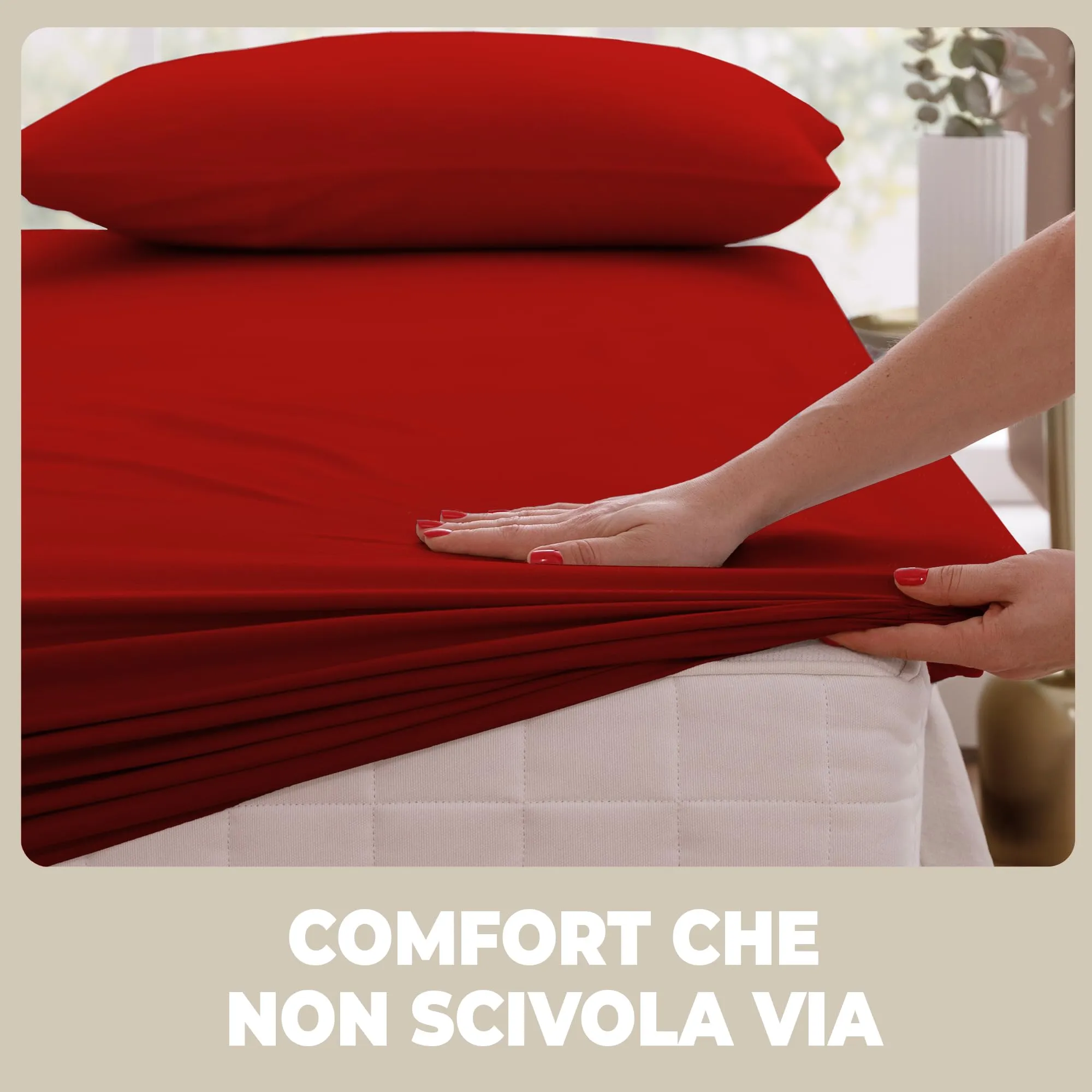 Flowen Lenzuola con Angoli Matrimoniale 180x200 cm Rosso 100% Cotone per Materasso fino a 30cm - immagine 6