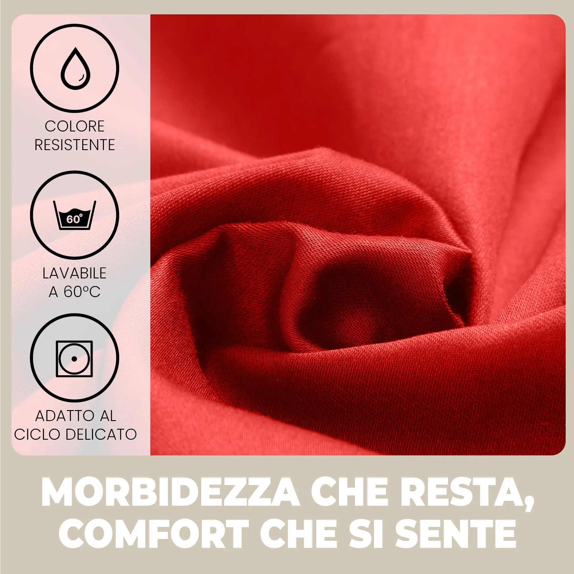 Flowen Lenzuola con Angoli Matrimoniale 180x190 cm Rosso 100% Cotone per Materasso fino a 30cm - immagine 3