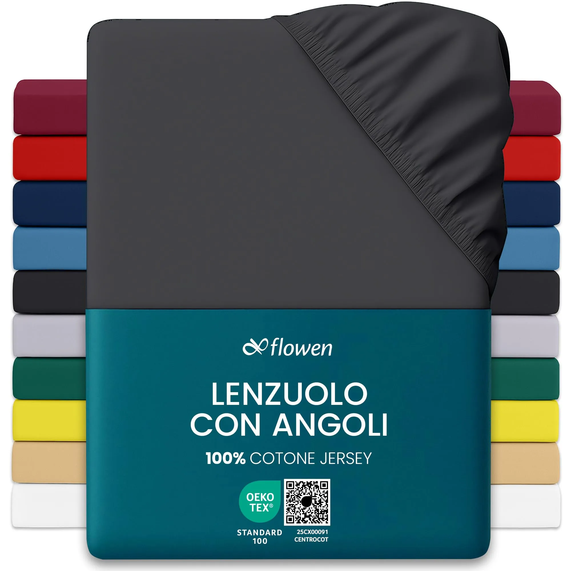 Flowen Lenzuola con Angoli Matrimoniale 200x200 cm Grigio Scuro, 100% Cotone, per Materasso fino a 30cm - immagine 1