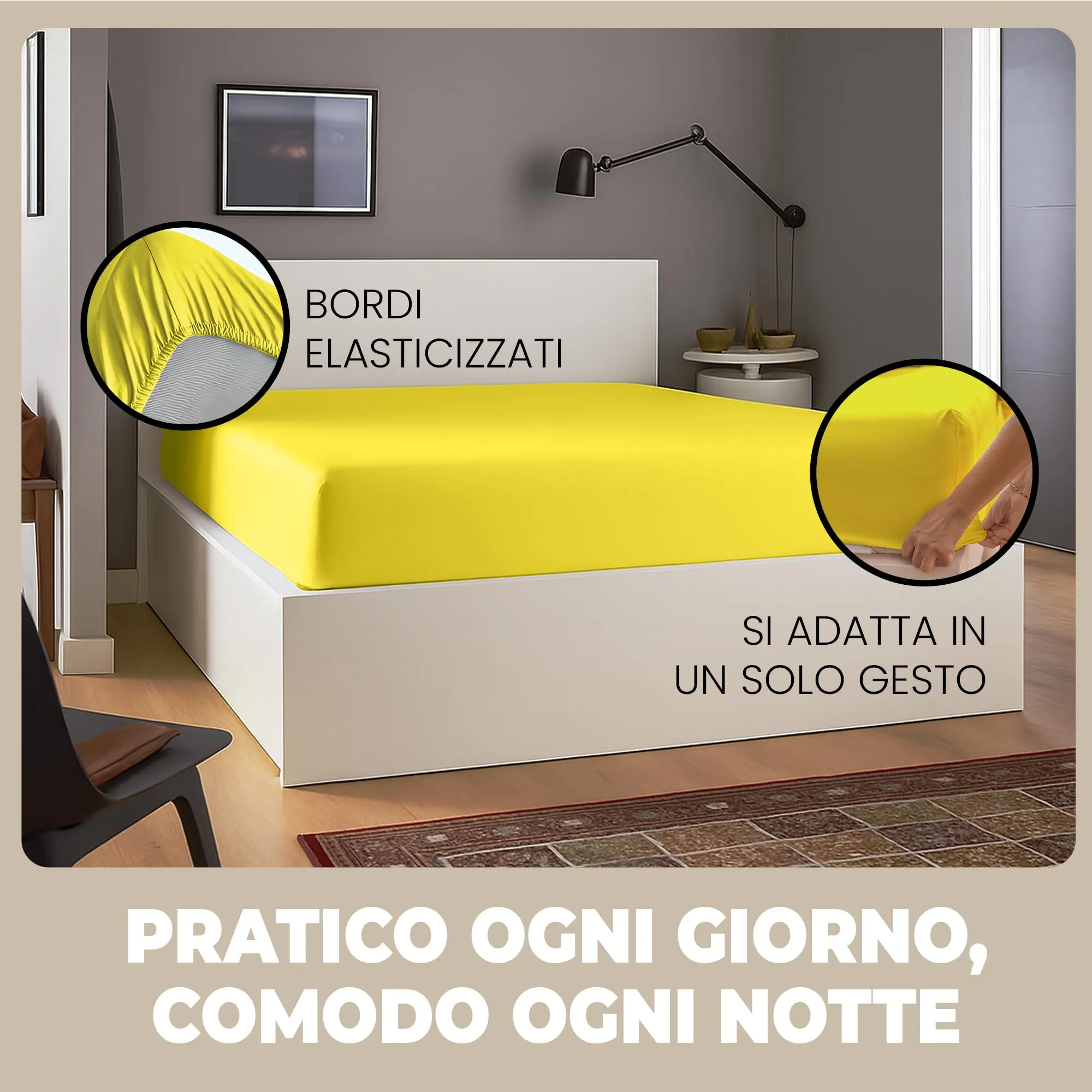 Flowen Lenzuola con Angoli Matrimoniale 180x200 cm Giallo 100% Cotone per Materassi fino a 30cm - immagine 5