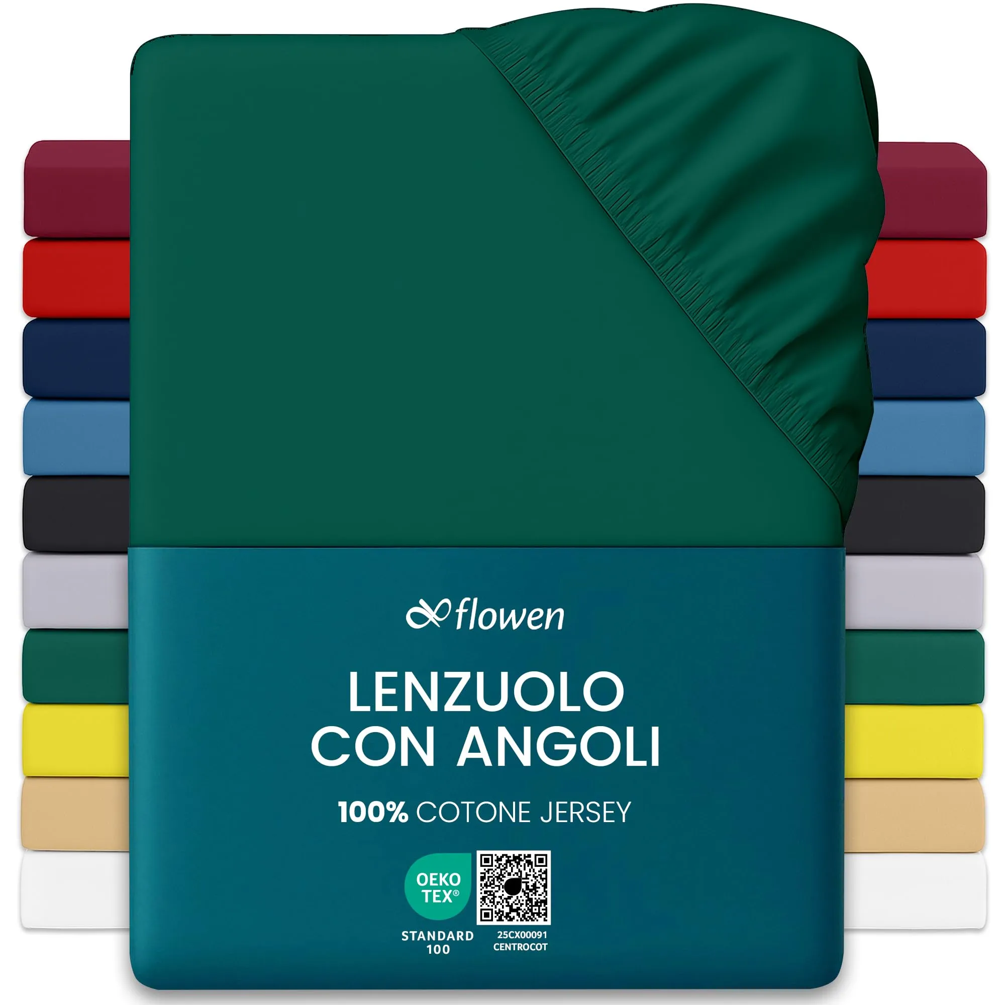 Flowen Lenzuola con Angoli Matrimoniale 200x200 cm, 100% Cotone, Verde, per Materassi fino a 30cm - immagine 1