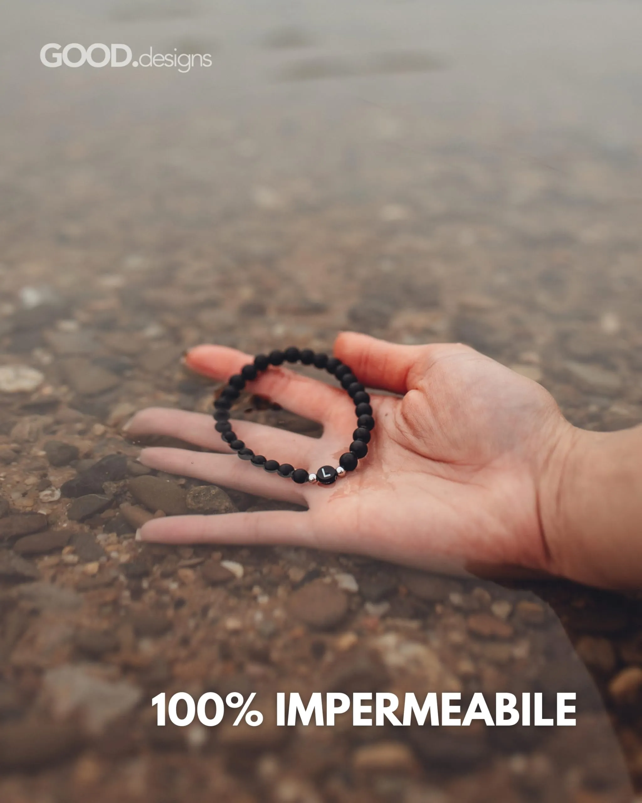 GD GOOD.designs Bracciale con Iniziale I in Onice Nero per Uomo e Donna - immagine 6