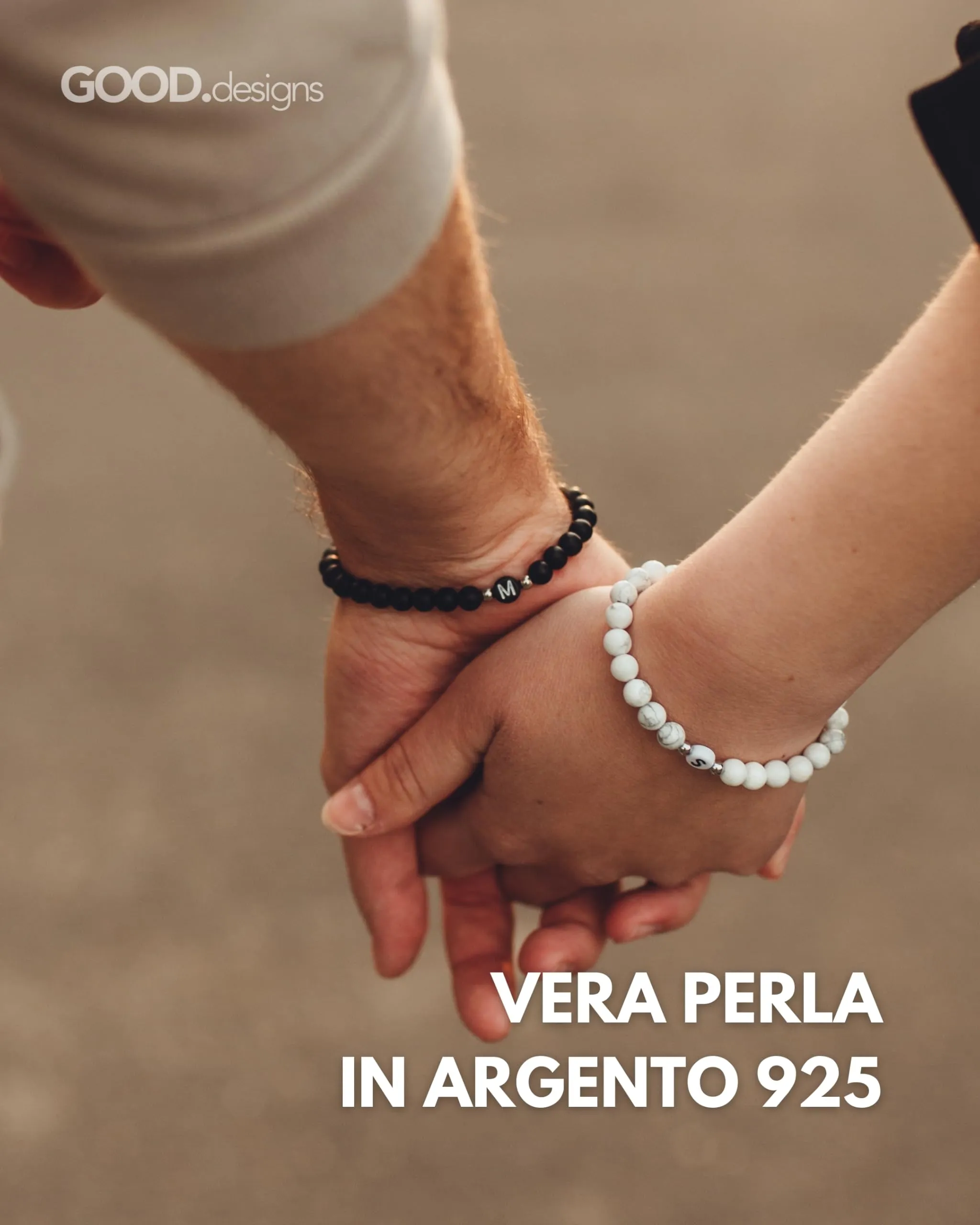 GD GOOD.designs Bracciale con Iniziale I in Onice Nero per Uomo e Donna - immagine 5