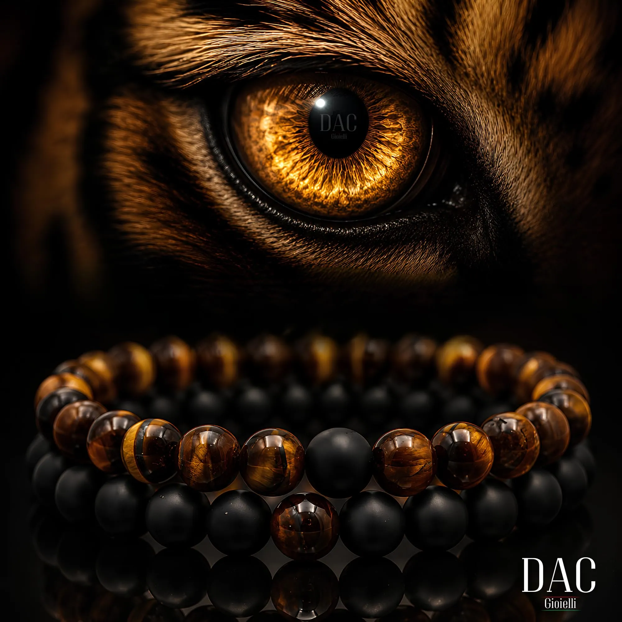 DAC Bracciali Uomo 2 Pezzi con Pietre Naturali, Eye e Nero, 21 cm con Scatola Regalo - immagine 2