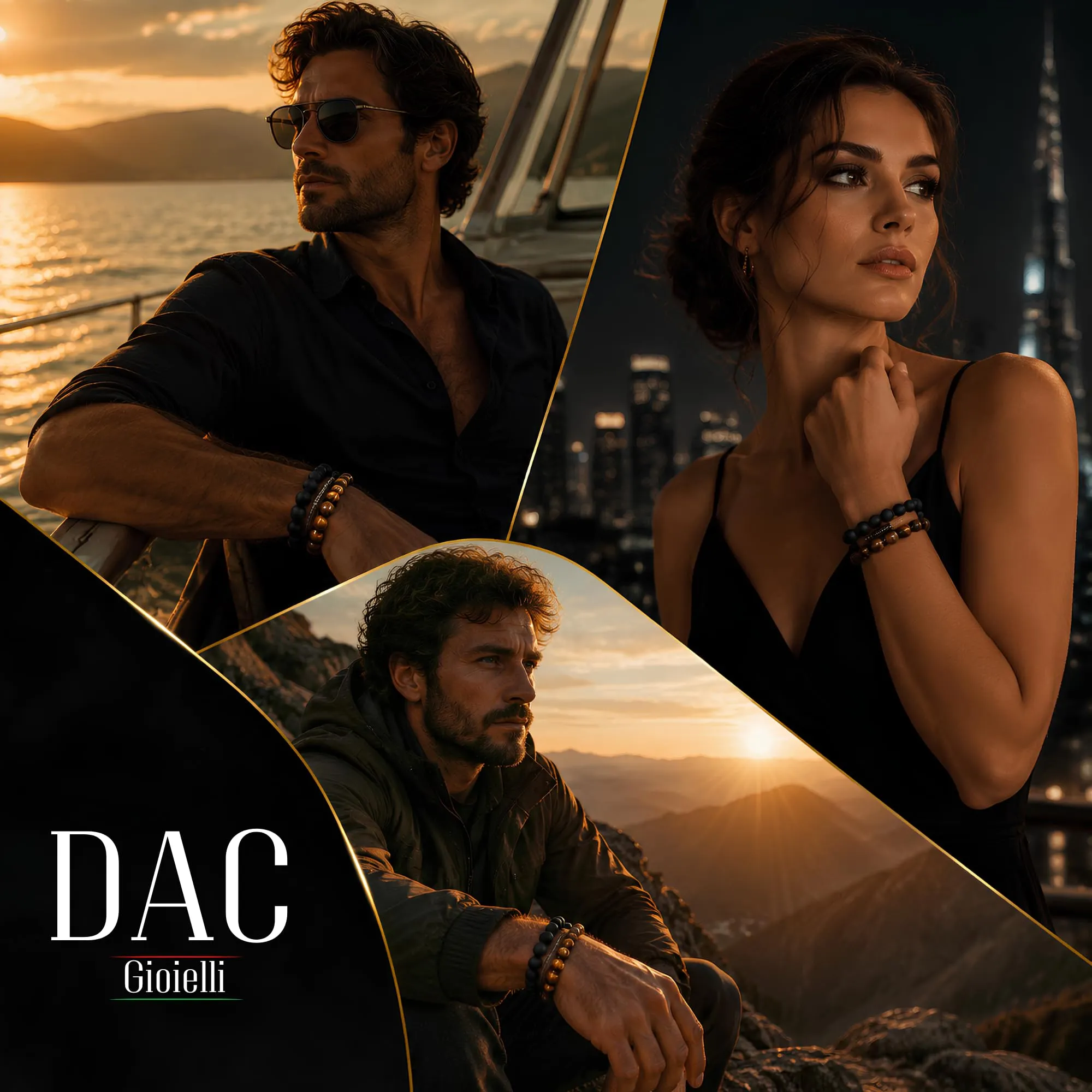 DAC Bracciali Uomo 2 Pezzi con Pietre Naturali, Eye e Nero, 21 cm con Scatola Regalo - immagine 9