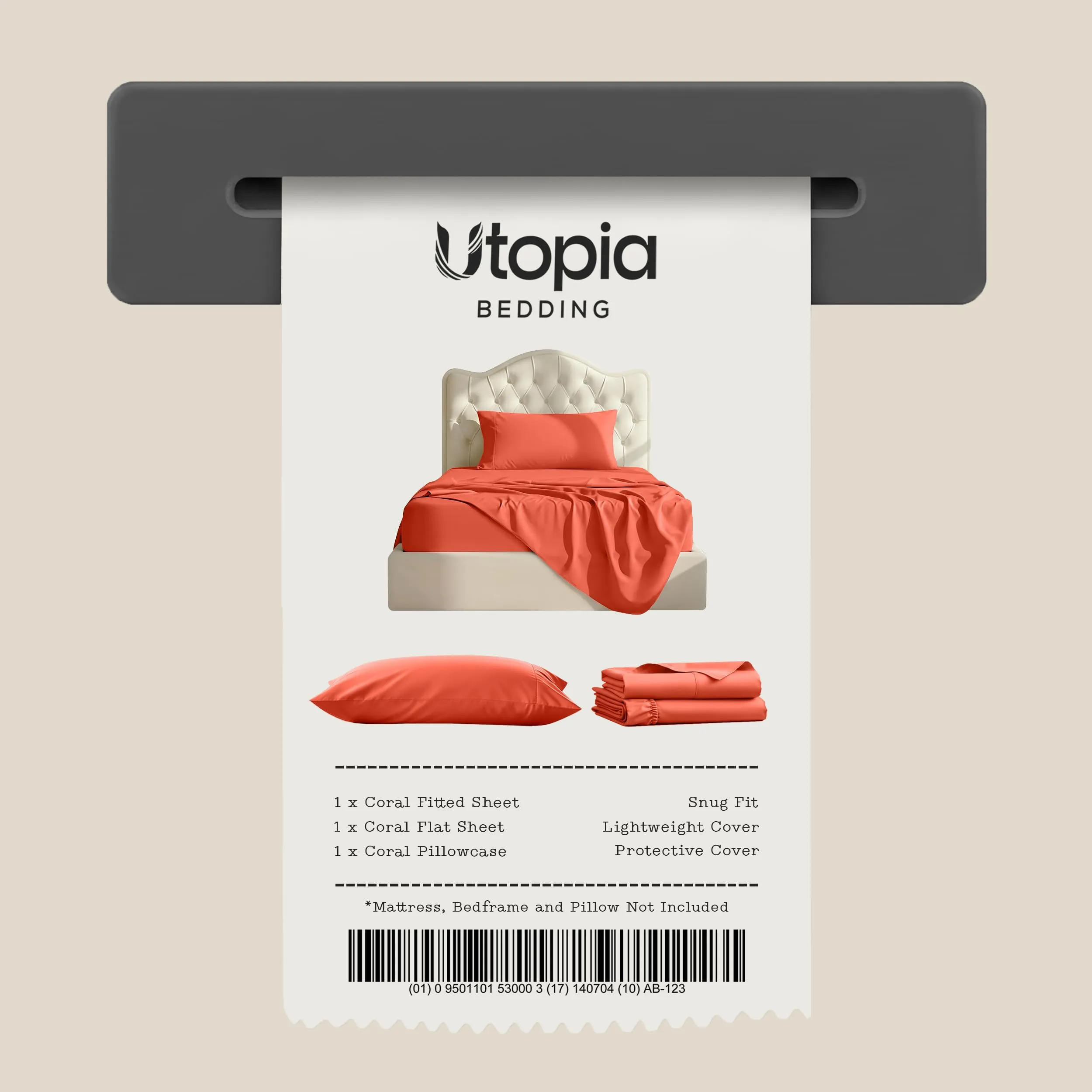 Utopia Bedding Set di lenzuola per letto singolo, 3 pezzi, microfibra, Oeko Tex (Corallo) - immagine 7
