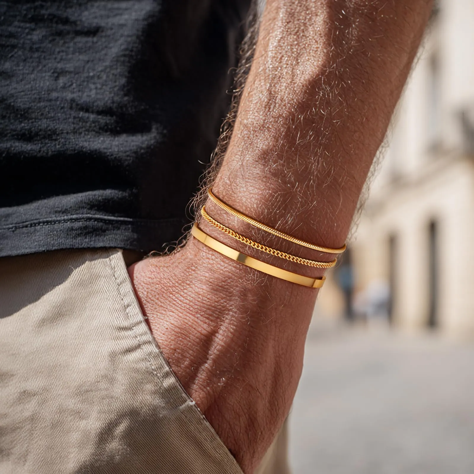 J.Fée Set Bracciali Uomo in Acciaio Inossidabile 316L, 3 Pezzi, Oro - immagine 2