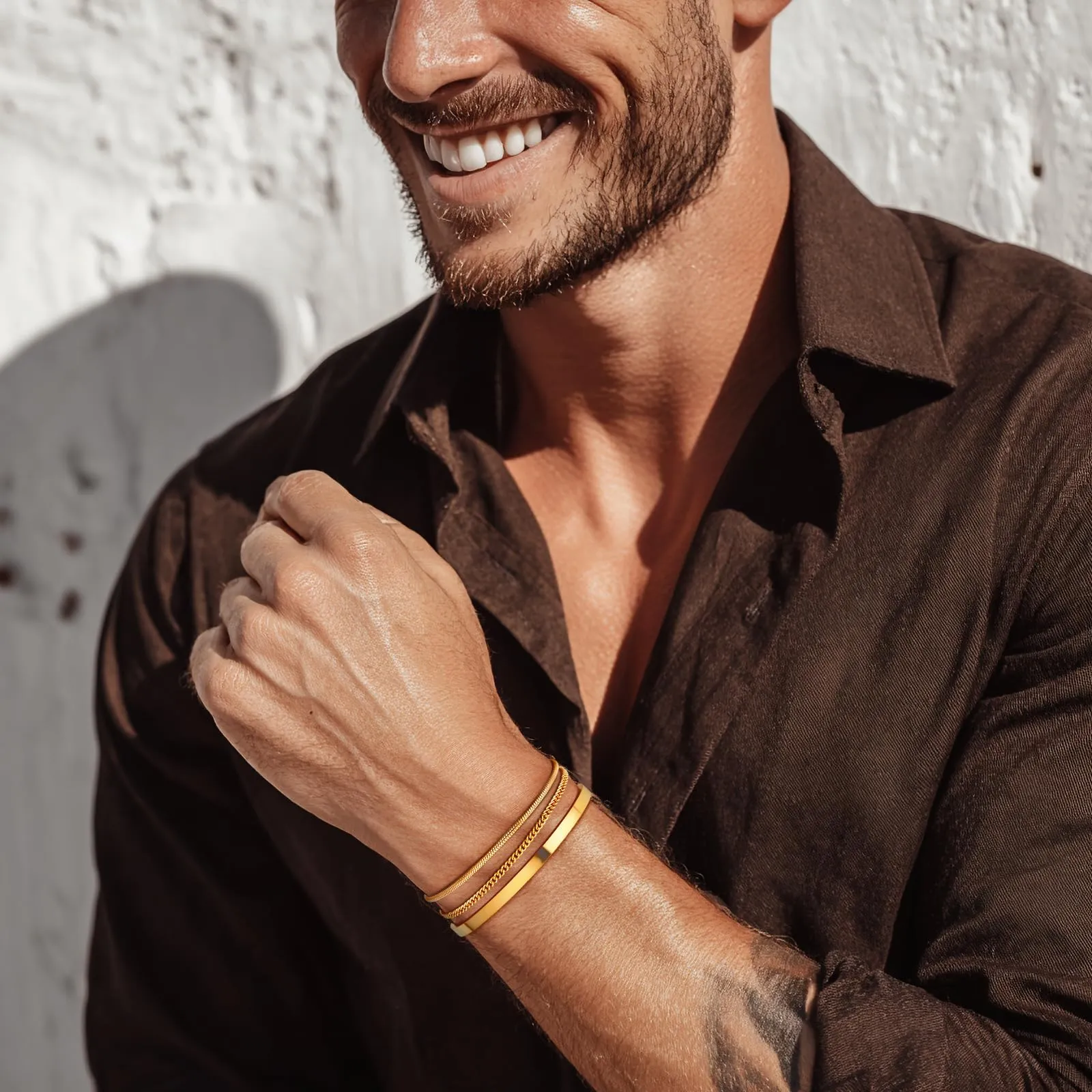 J.Fée Set Bracciali Uomo in Acciaio Inossidabile 316L, 3 Pezzi, Oro - immagine 3