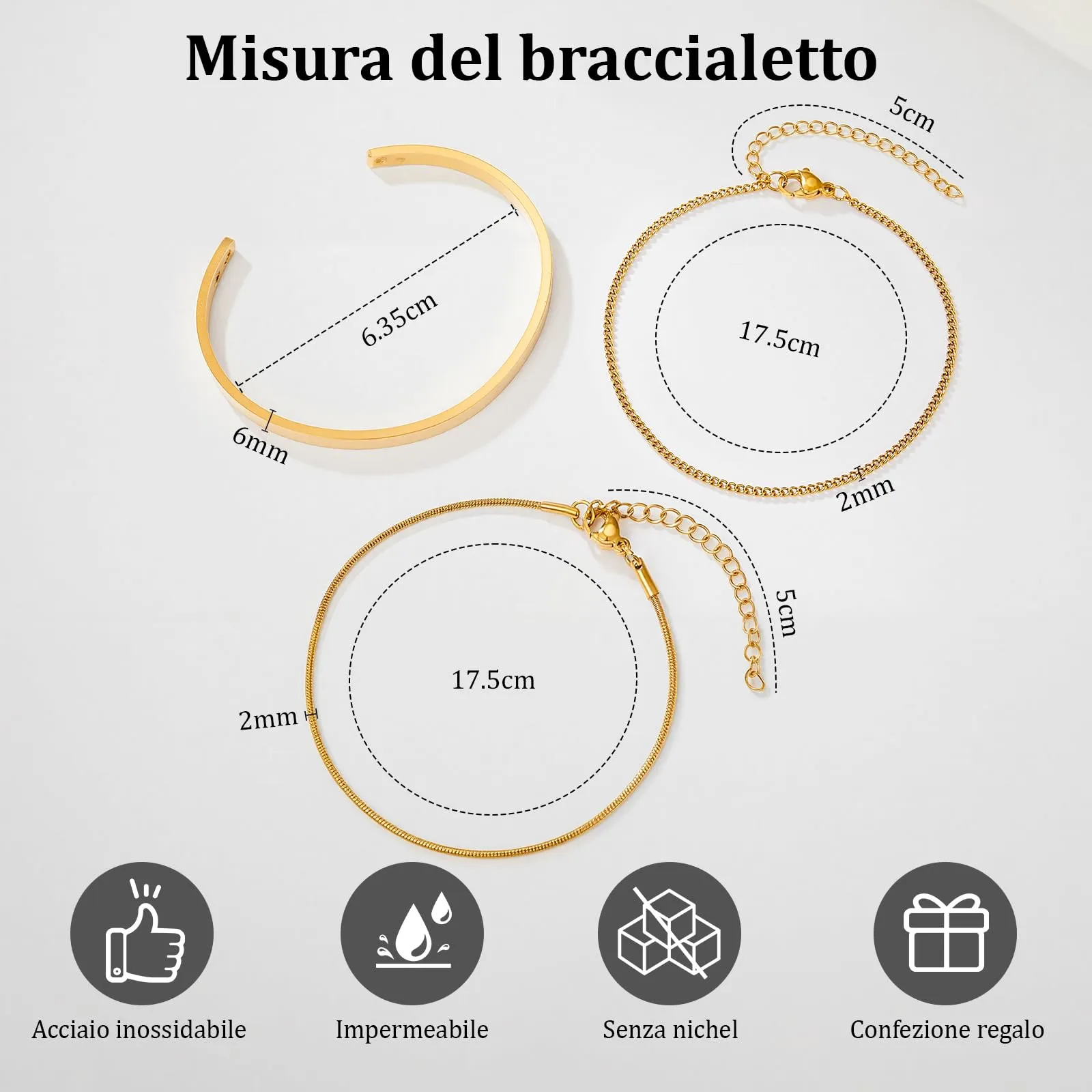J.Fée Set Bracciali Uomo in Acciaio Inossidabile 316L, 3 Pezzi, Oro - immagine 4