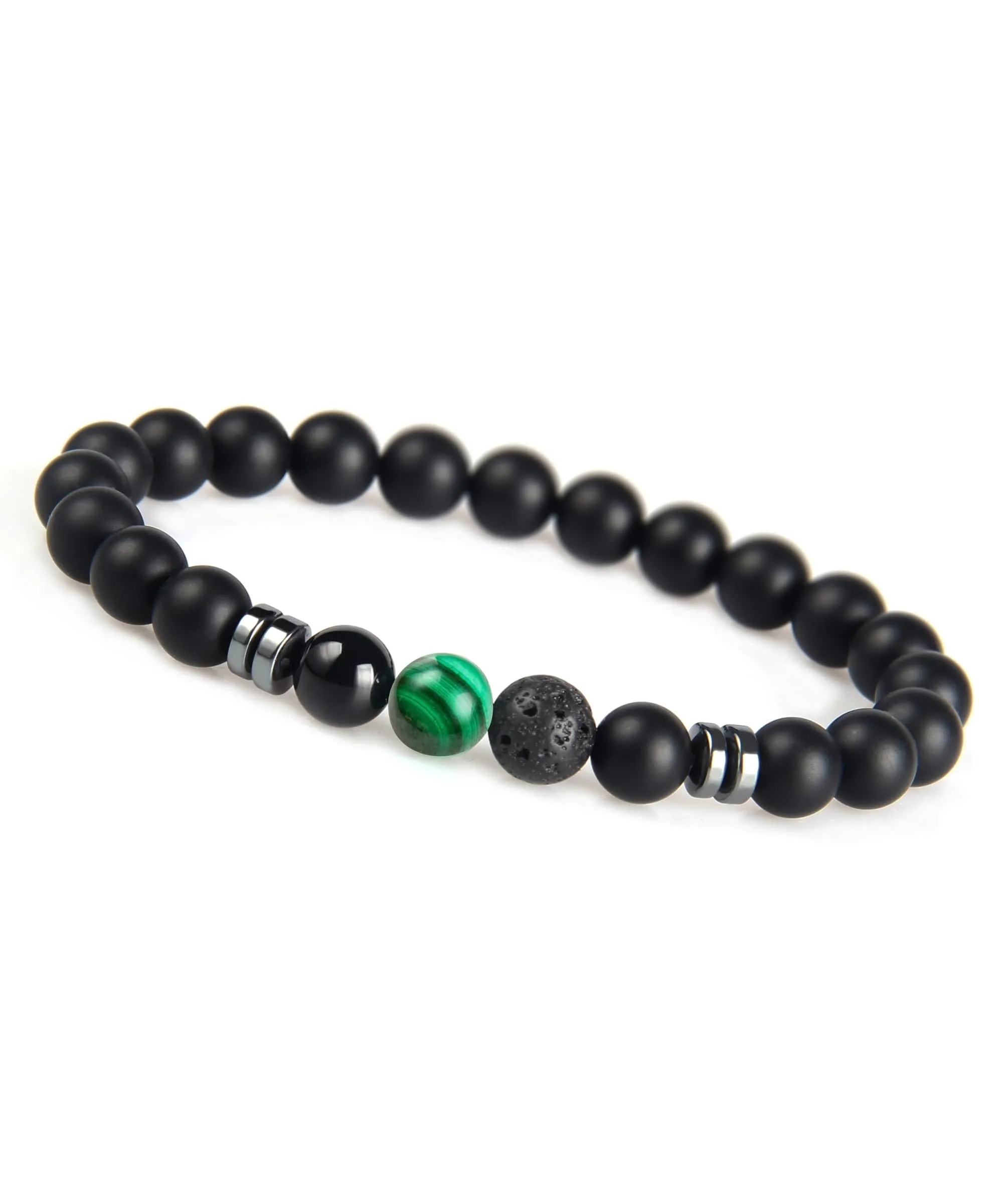 GD GOOD.designs Bracciale uomo in pietra lavica nera e onice 8 mm, Diaspro Verde - immagine 1