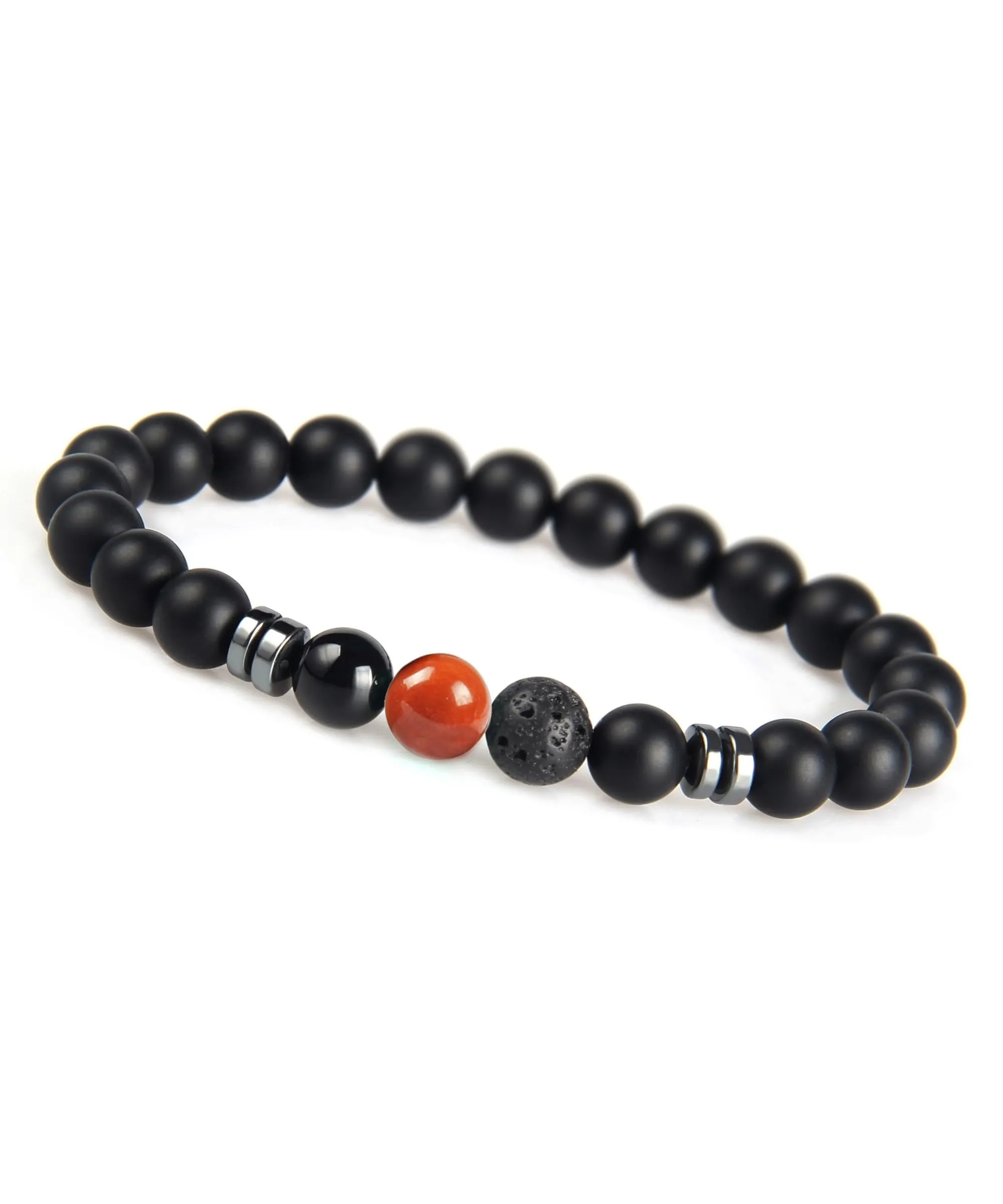 GD GOOD.designs Bracciale di perle da uomo in pietra lavica nera e onice, 8 mm - immagine 1